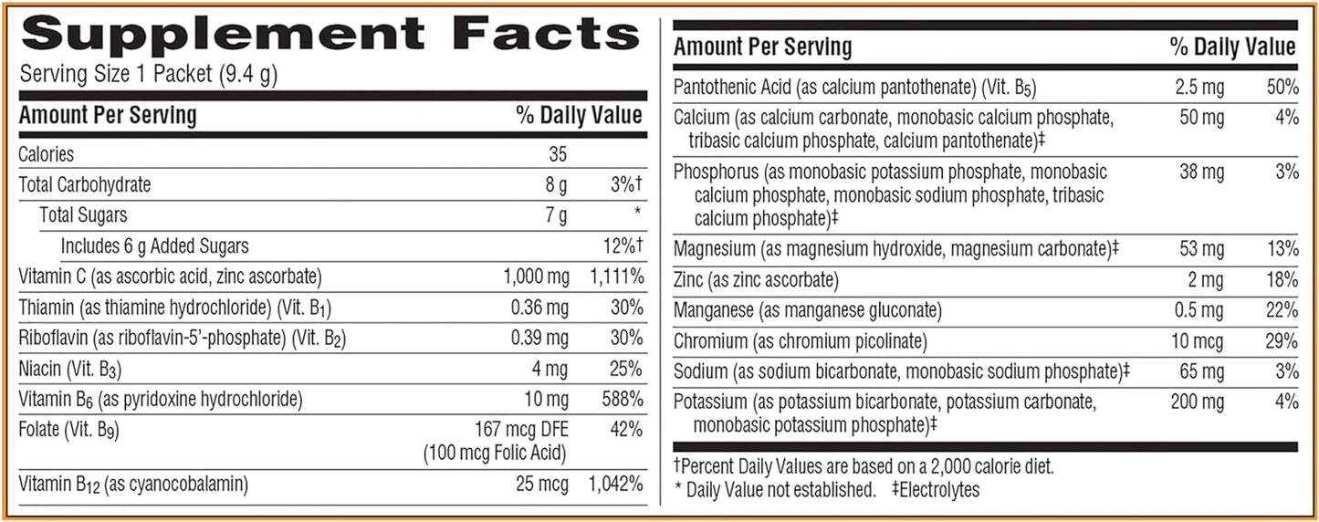 Emergen-C 1000mg Vitamin C Powder, with Antioxidants, B Vitamins and Electrolytes, Vitamin C Supplements for Immune Support, Caffeine Free Fizzy Drink Mix, Tangerine Flavor - 30 Count