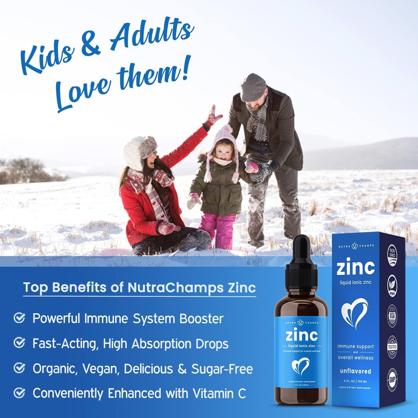 Liquid Zinc for Kids & Adults | Vegan, Pure Ionic Zinc Drops 4 OZ