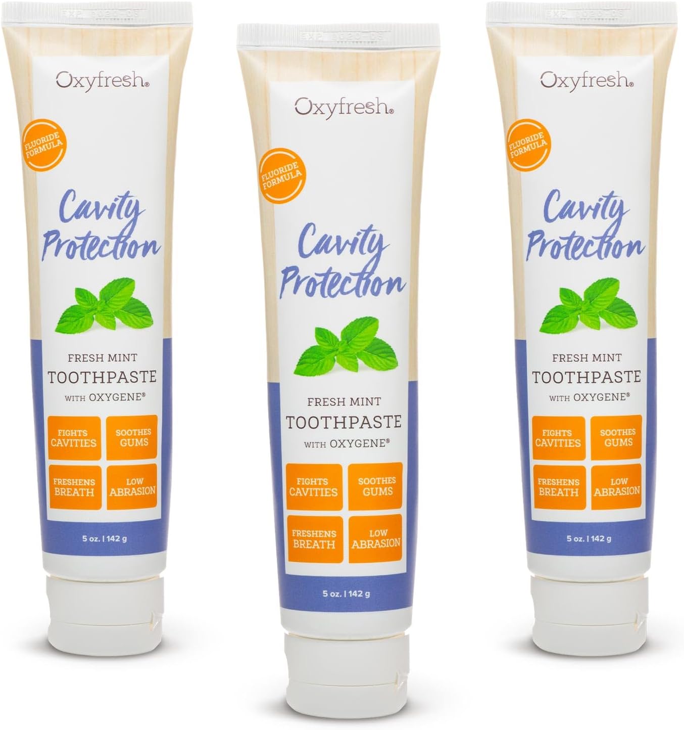 Oxyfresh Cavity Protection Fresh Mint Fluoride Toothpaste(3-5 oz Tubes)