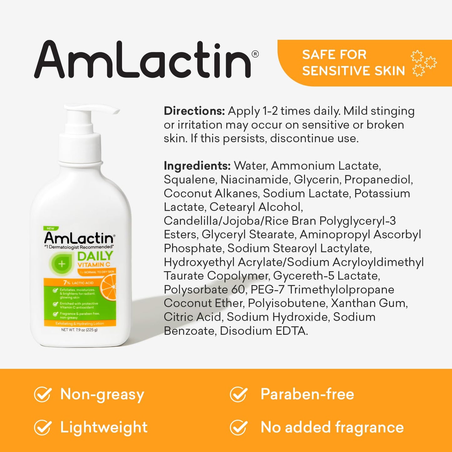 AmLactin Daily Vitamin C Lotion - 7.9 oz Body Lotion with 7% Lactic Acid