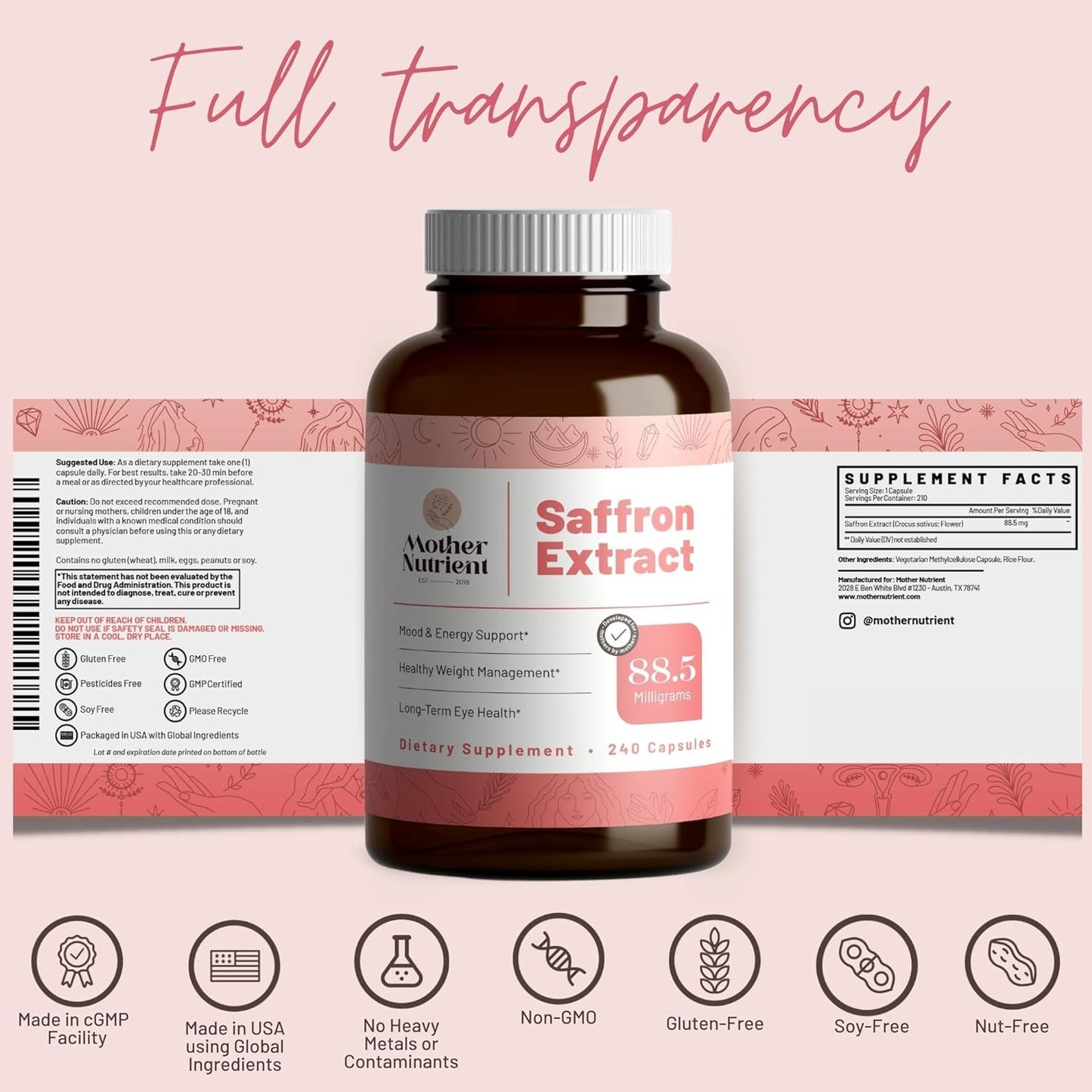 Saffron Extract Supplements by Mother Nutrient - 240 Capsules