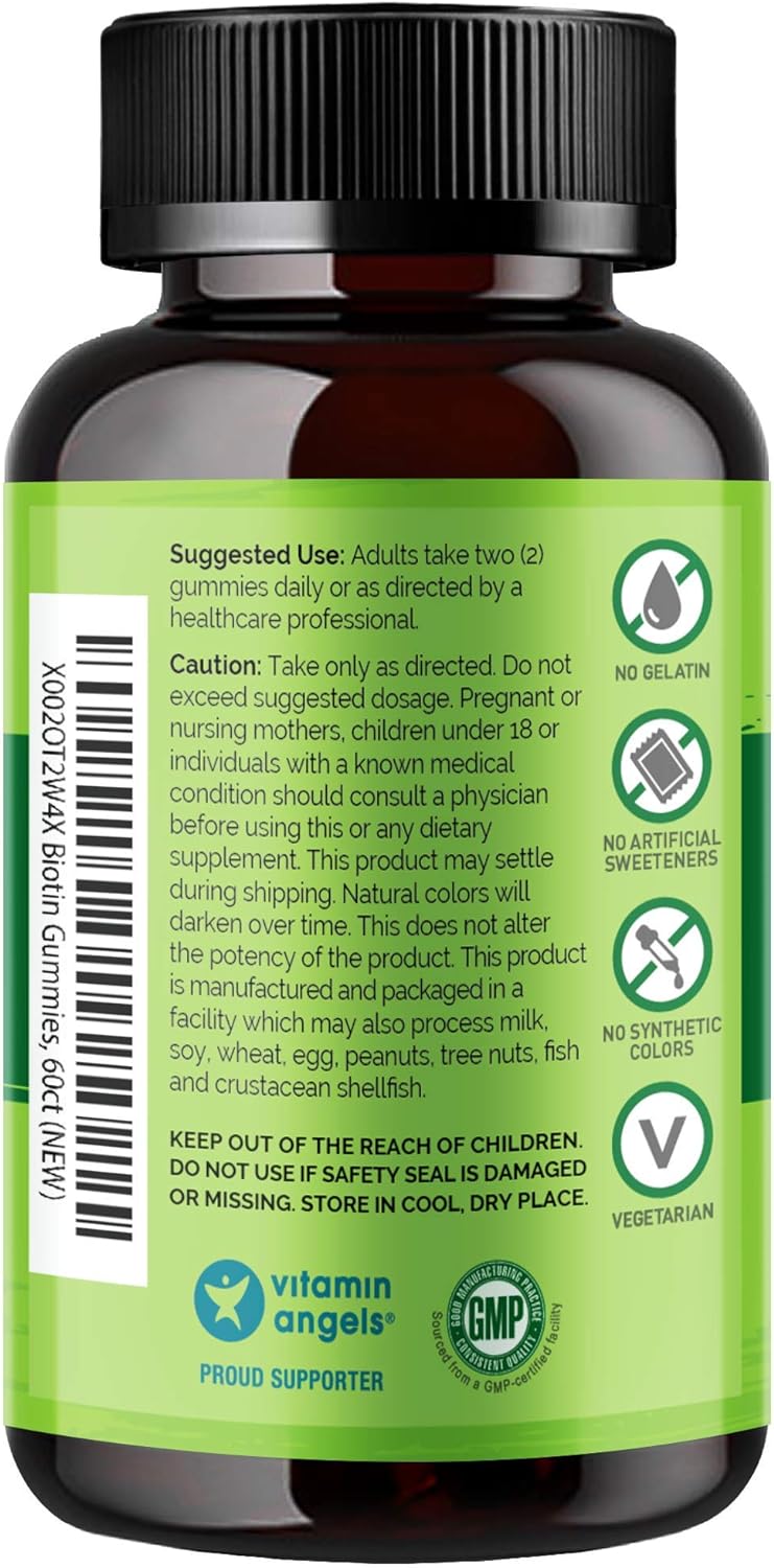 NATURELO Biotin Gummies - Supports Healthy Hair, Skin & Nails - 60 Gummies