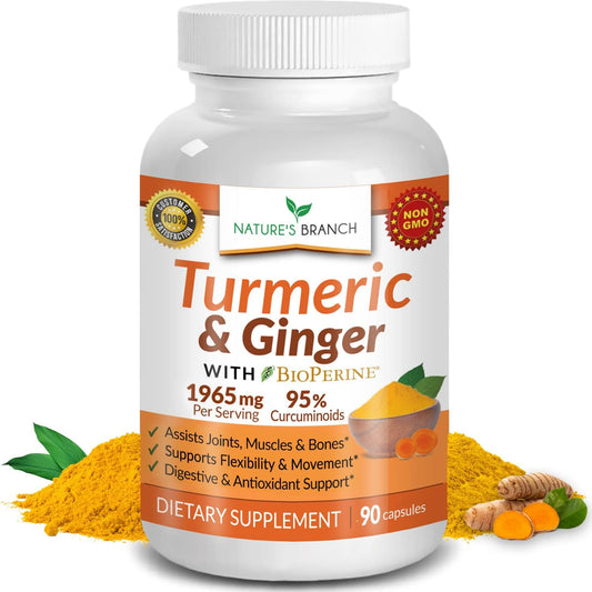 Extra Strength Turmeric Curcumin and Ginger & BioPerine -90 Capsules