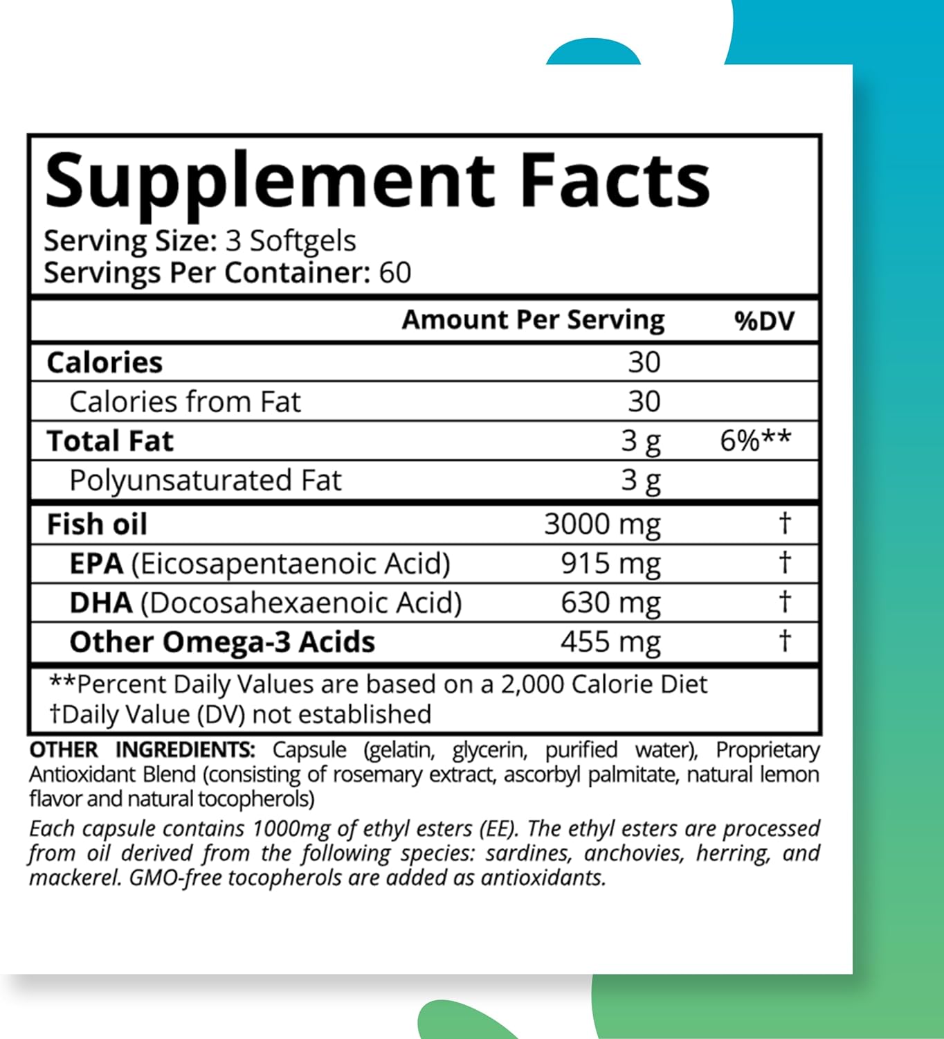 Purity Labs Omega 3 Fish Oil 3000mg - 180 Softgels