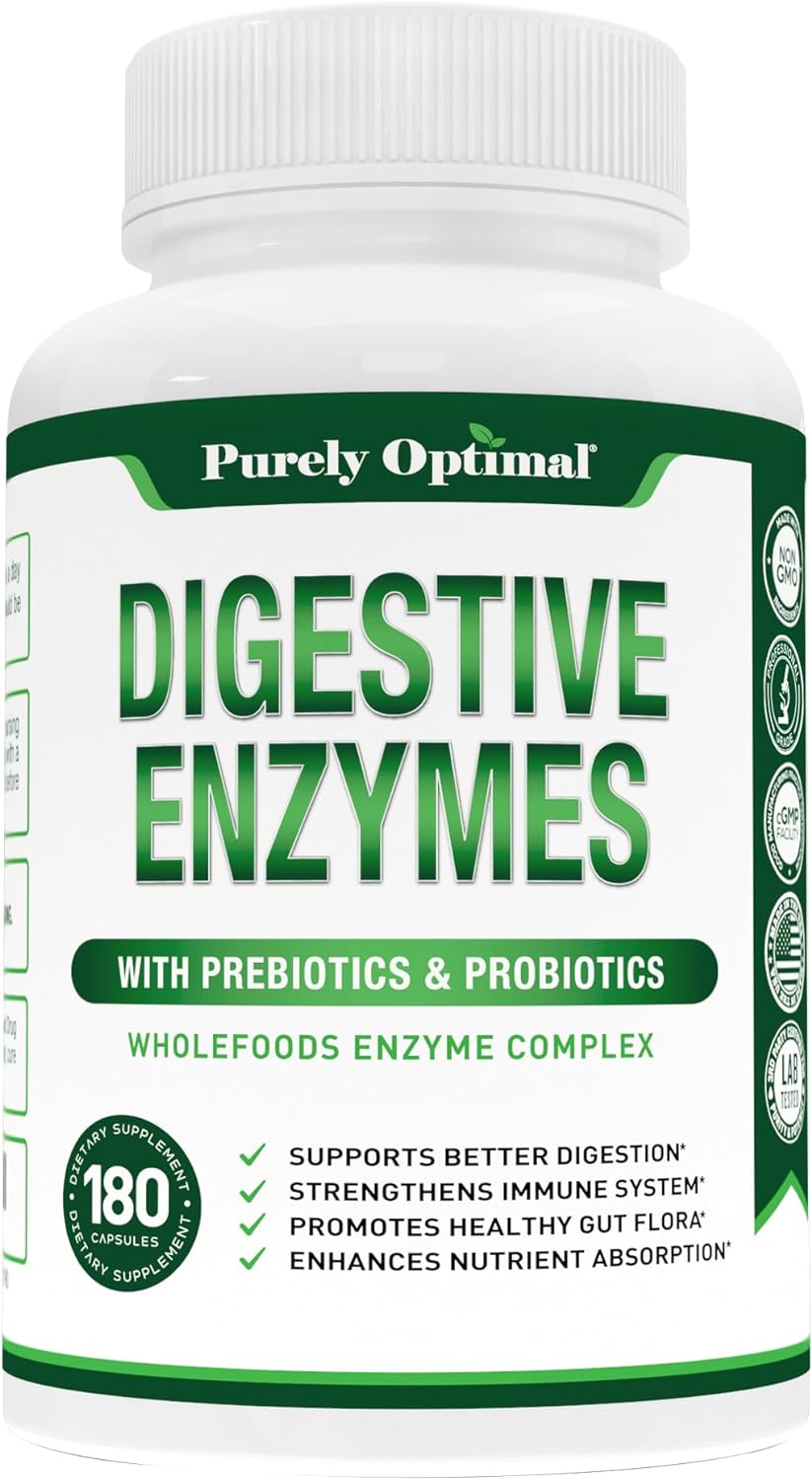 Purely Optimal Premium Digestive Enzymes Plus Prebiotics & Probiotics - 120 capsules