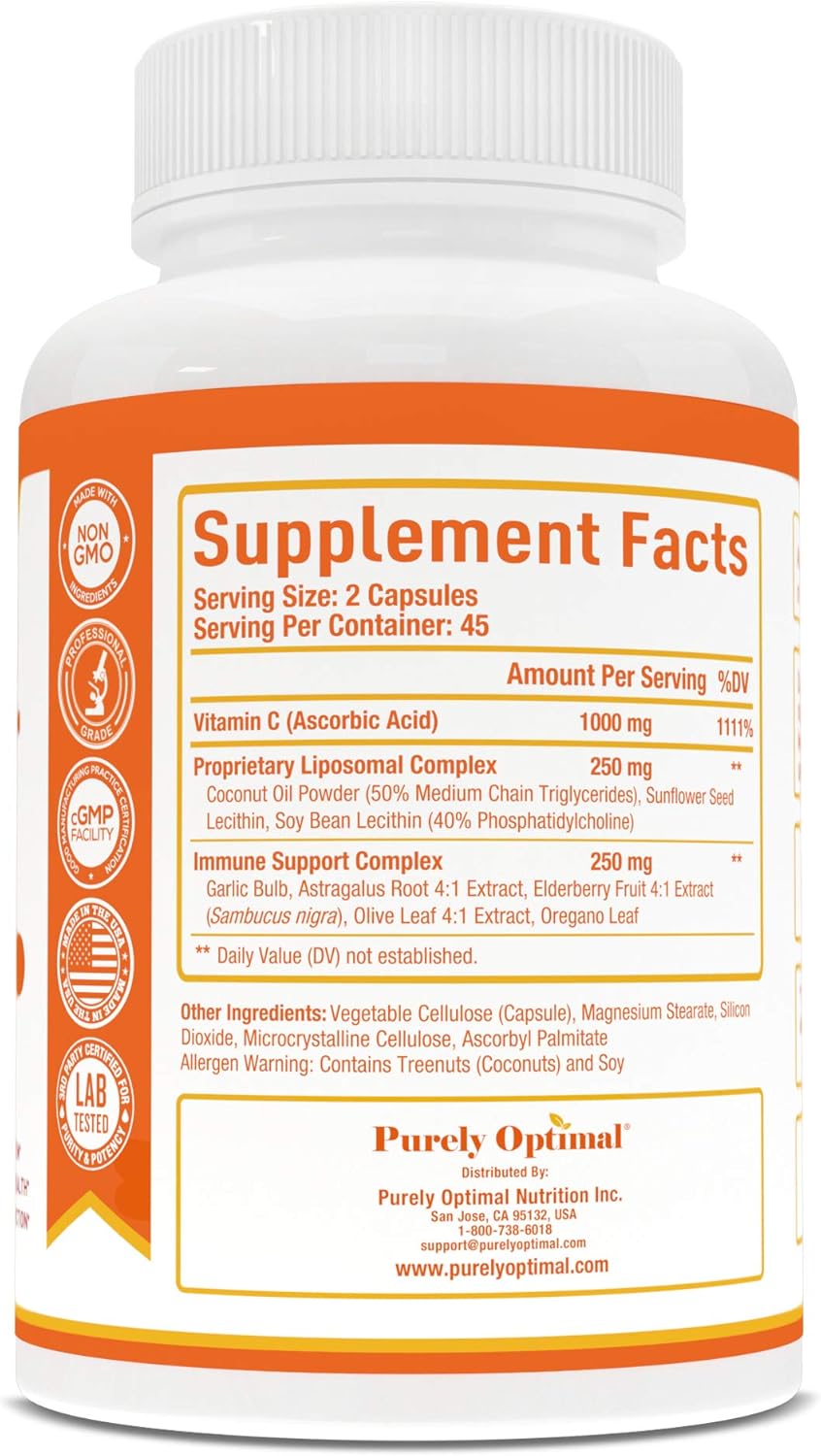 Premium Liposomal Vitamin C Supplement High Absorption, Fat Soluble Ascorbic Acid-90 Capsules