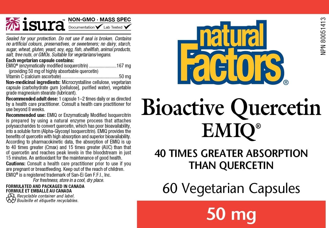 Natural Factors, Bioactive Quercetin EMIQ, Supports 60 count