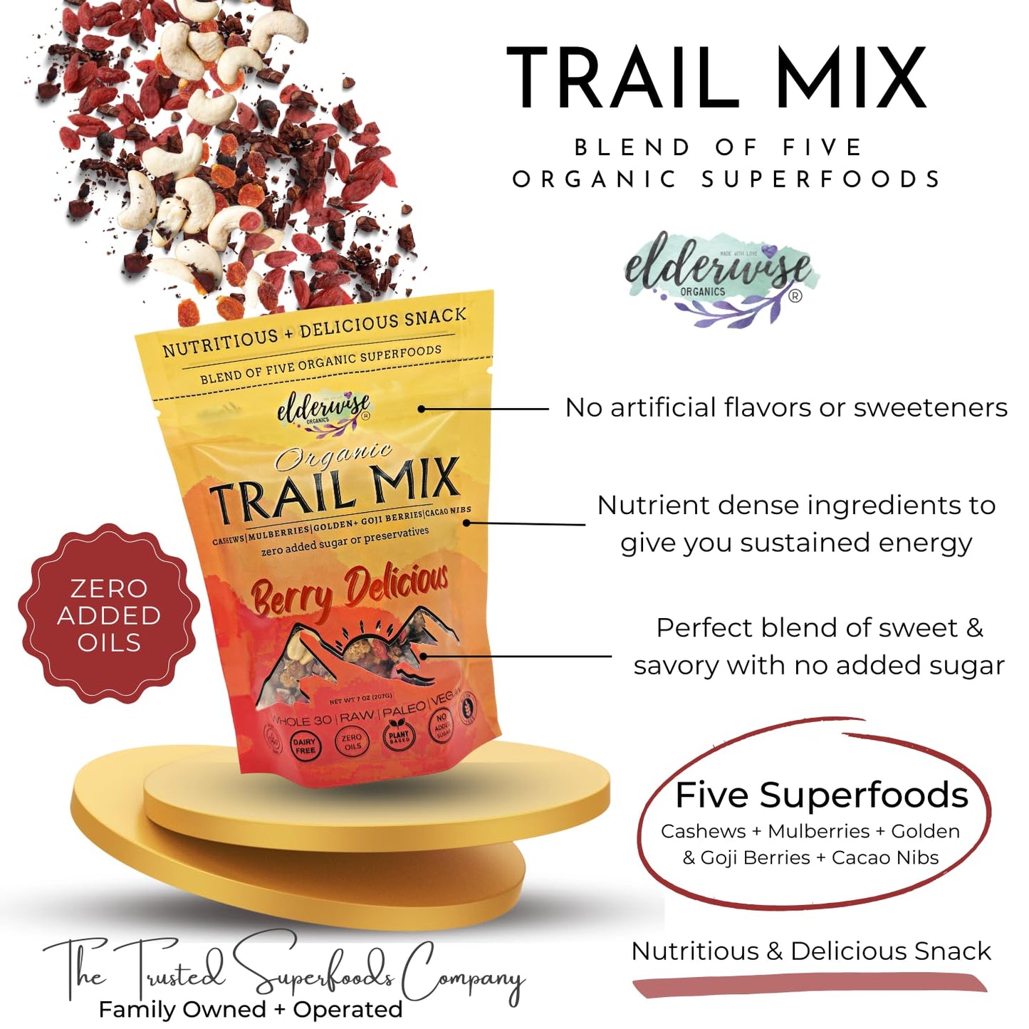 Elderwise Organics Trail Mix - Healthy Superfood Trail Mix - Berry Blend - 7oz