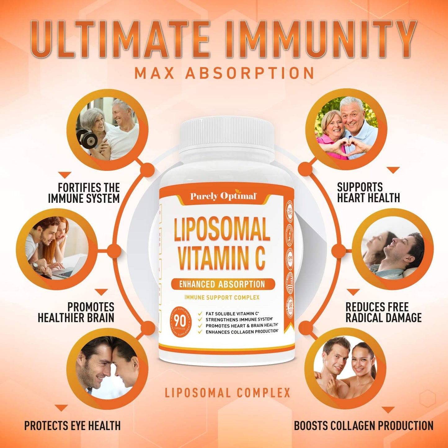 Premium Liposomal Vitamin C Supplement High Absorption, Fat Soluble Ascorbic Acid-90 Capsules