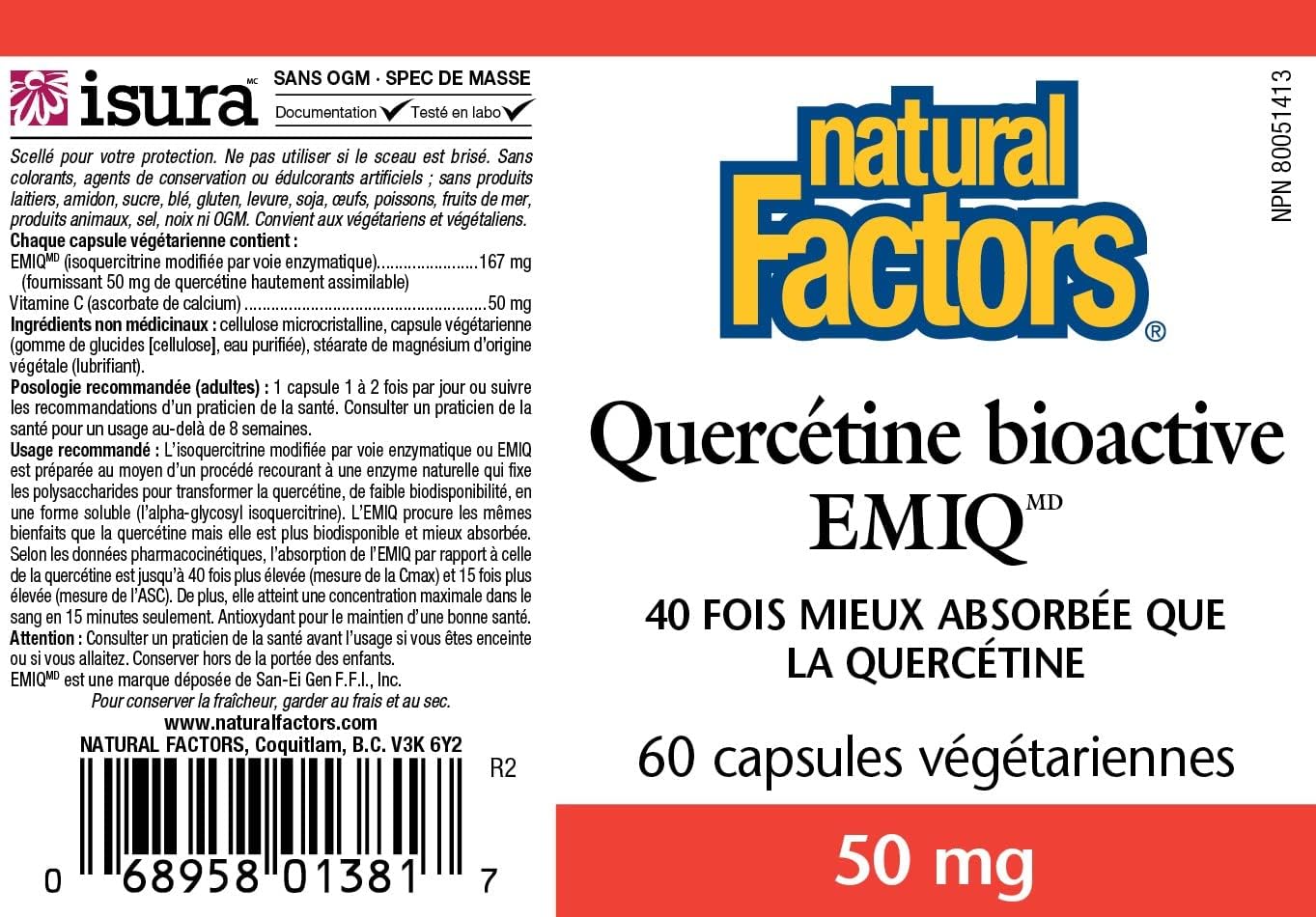 Natural Factors, Bioactive Quercetin EMIQ, Supports 60 count