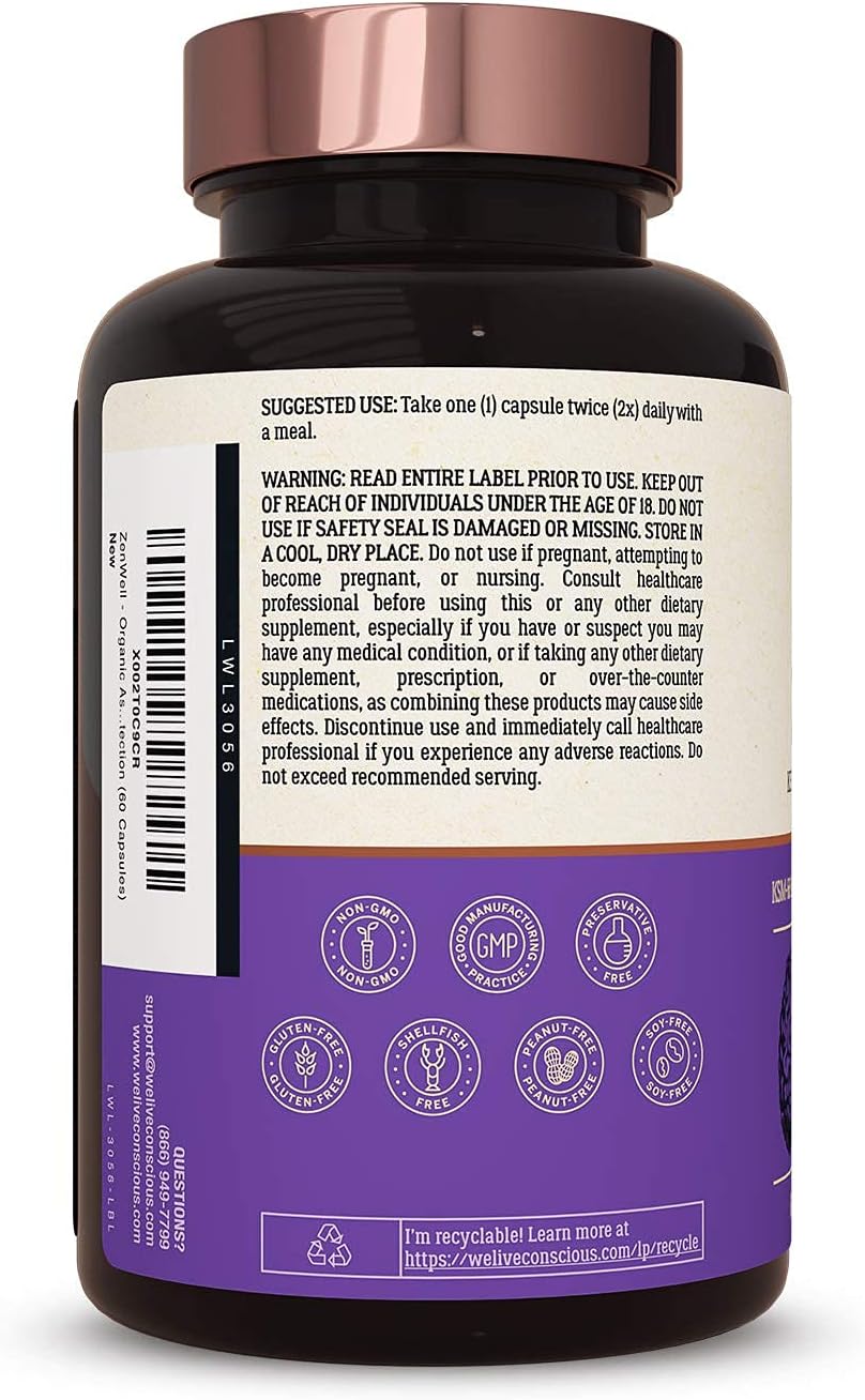 Live Conscious KSM-66 Ashwagandha Supplement w/L Theanine & AlphaWave- 60 Capsules