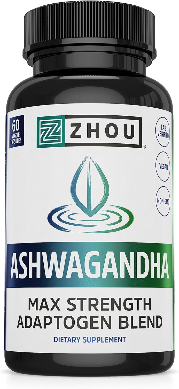 Zhou Nutrition Ashwagandha Capsules, Blend of Rhodiola 60 Capsules