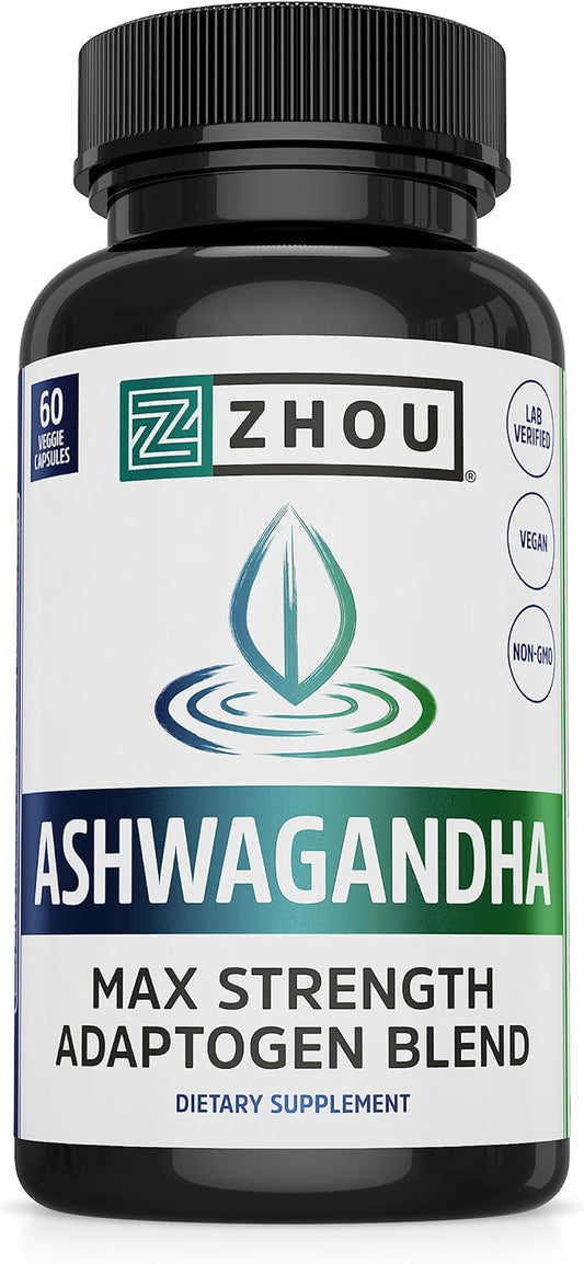 Zhou Nutrition Ashwagandha Capsules, Blend of Rhodiola 60 Capsules