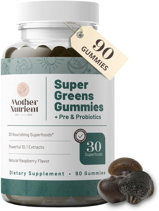 Super Greens Gummies for Women, Adults - with Prebiotics & Probiotics - 90 Gummies