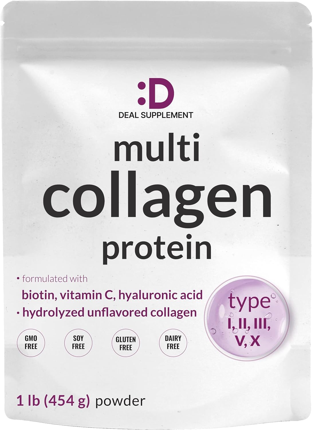 Multi Collagen Protein Powder,1Lb - Type I, II, III, V, X