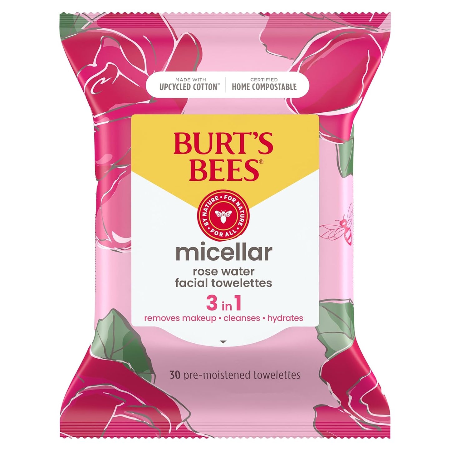 Burt's Bees Rose Water Face Wipes, 30 Ct (3-Pack)