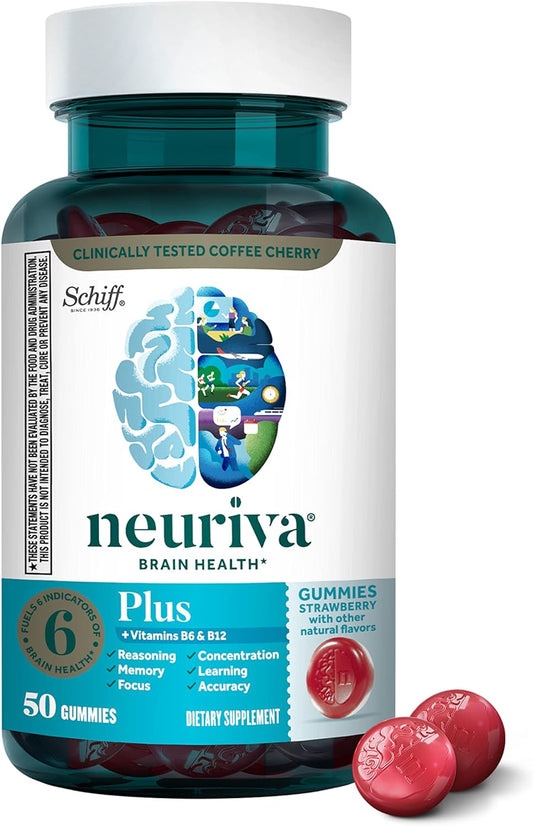 NEURIVA Plus Brain Supplement for Memory,Focus 50 Strawberry Gummies