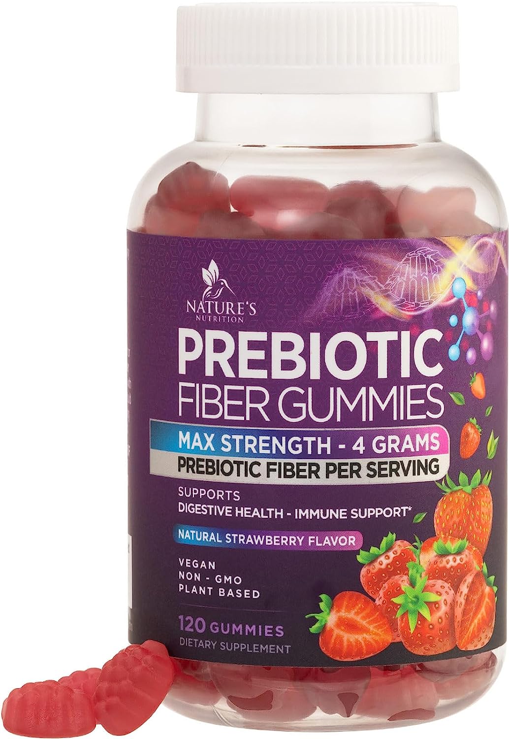 Nature's Fiber Gummies for Adults 4g, Daily Prebiotic Gummy Fiber Supplement - 120 Gummies