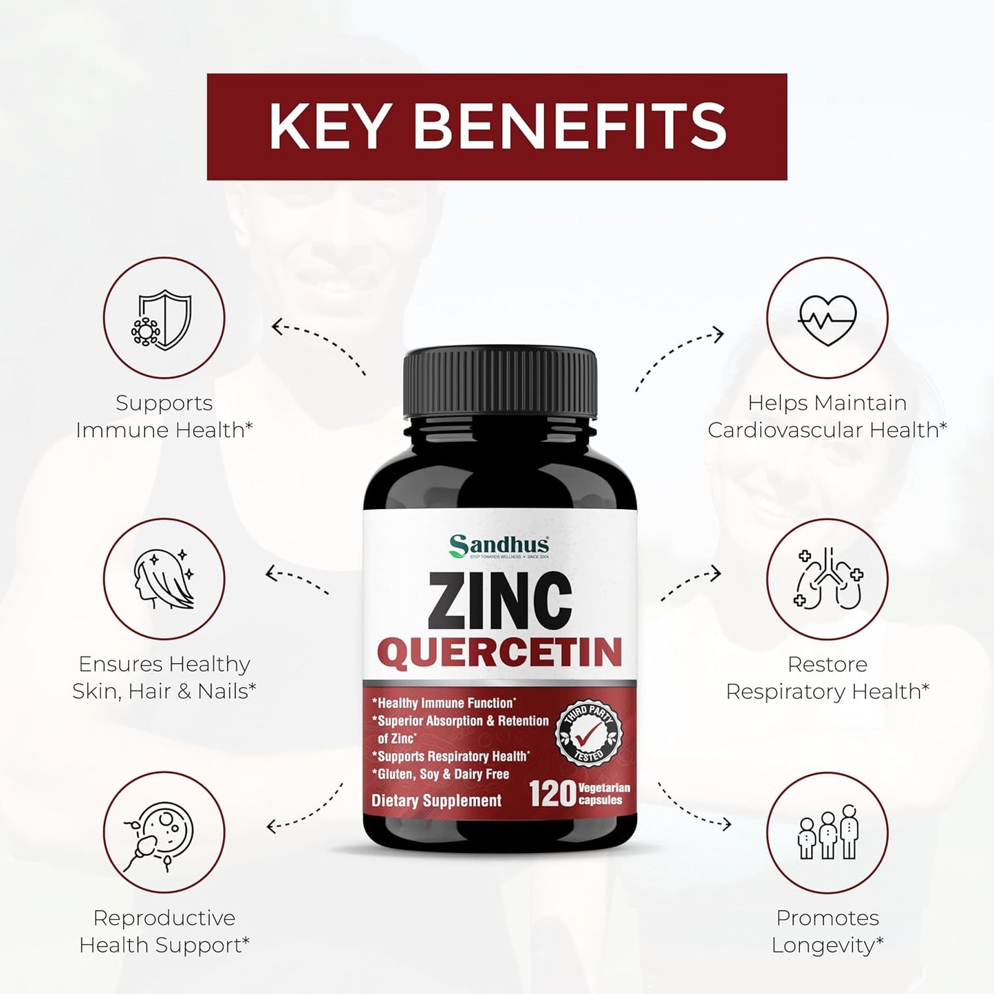 Sandhu's Zinc Quercetin 120 Vegetarian Capsules