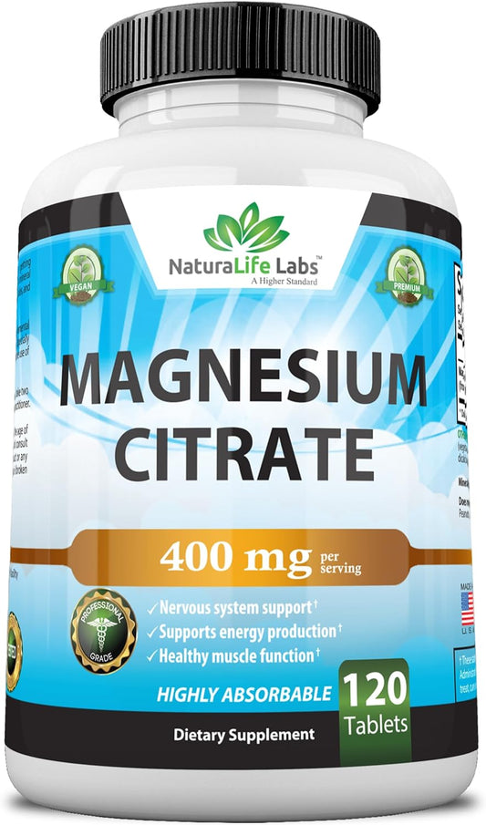 Magnesium Citrate 400 mg - High Potency Elemental 120 Tablets