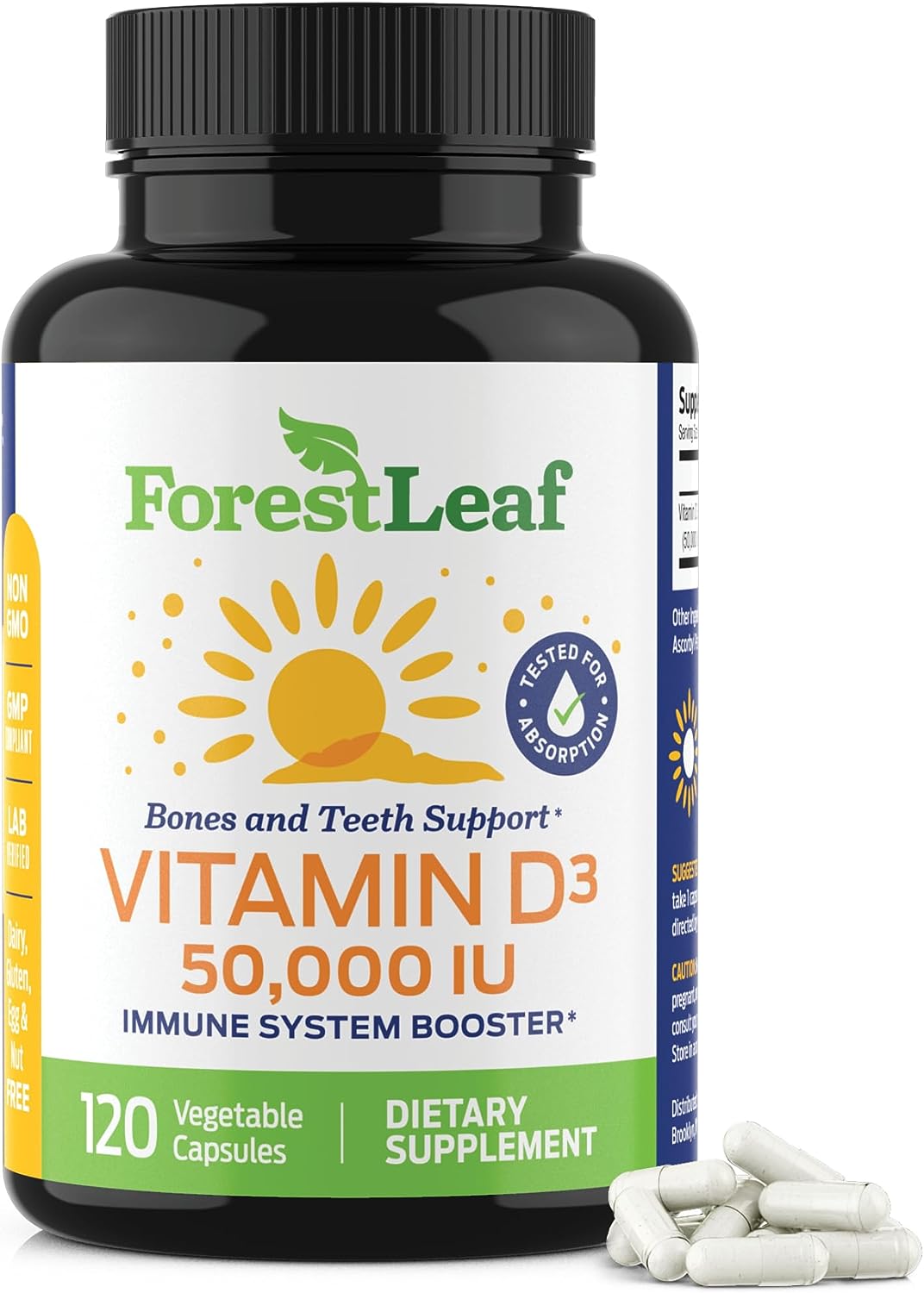 ForestLeaf Vitamin D3 50000 IU - Bone Health and Immune Support 120 Count