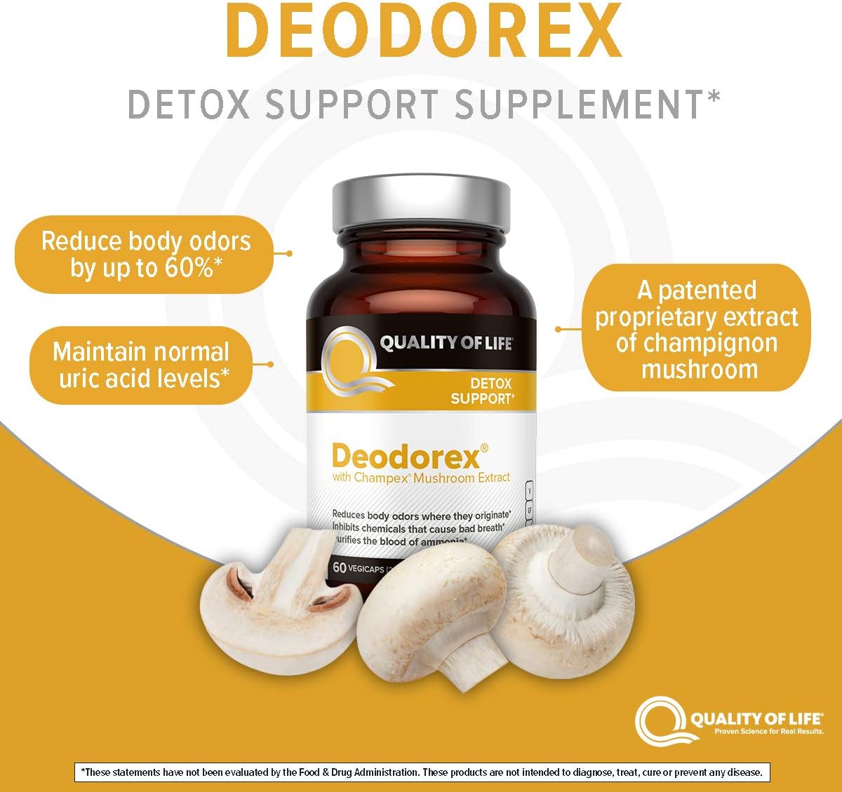 Quality of Life - Detoxification Support - Fight Bad Breath and Body Odor - Deodorex - 60 Vegicaps