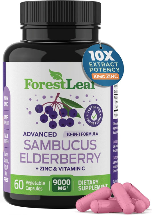 ForestLeaf Sambucus Elderberry with Vitamin C and Zinc - 60 Capsules