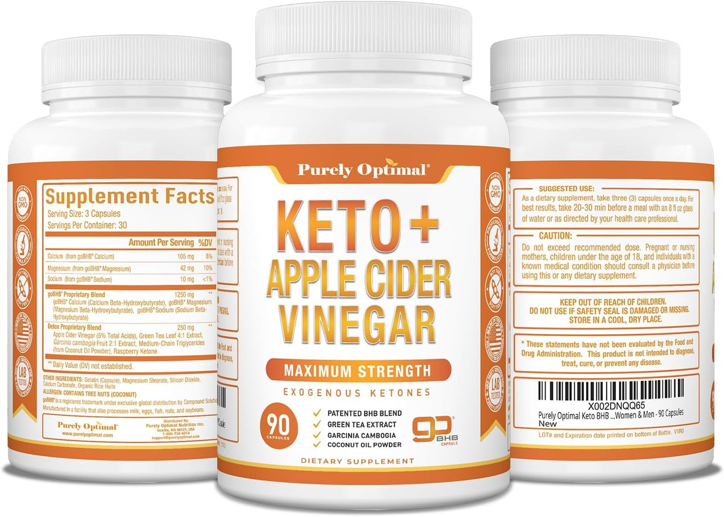 Purely Optimal Keto BHB + Apple Cider Vinegar  90 Capsules