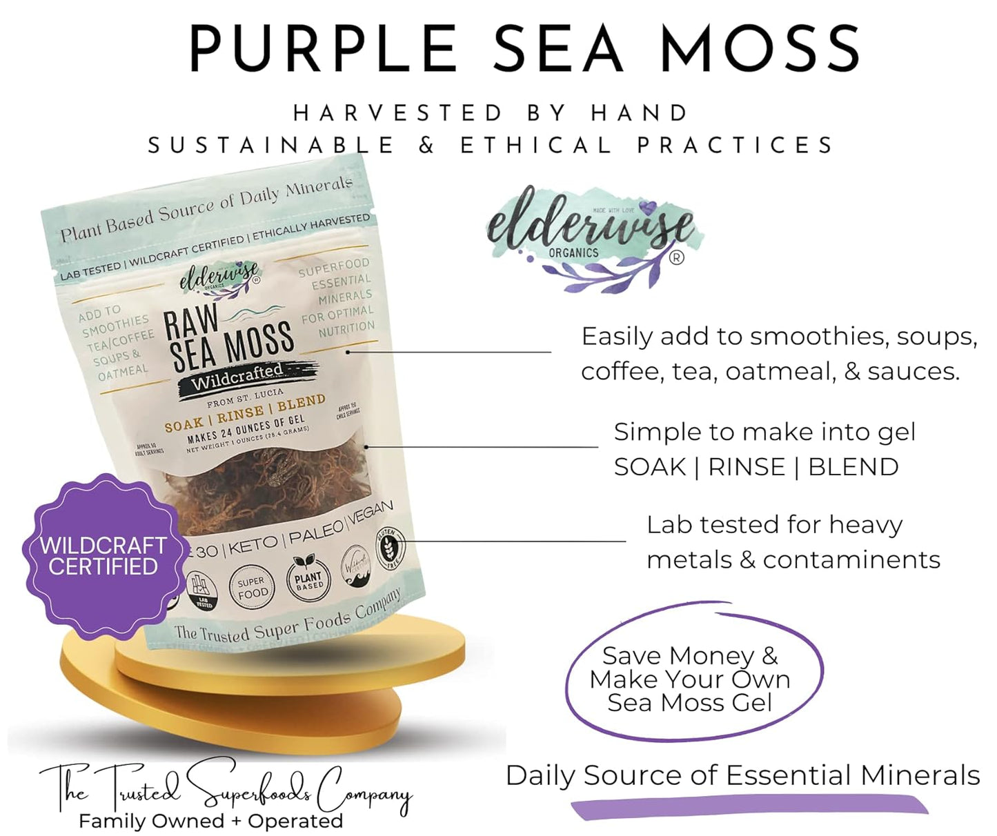 Elderwise Sea Moss Golden & Purple Bundle  Makes 20oz & 24oz Gel