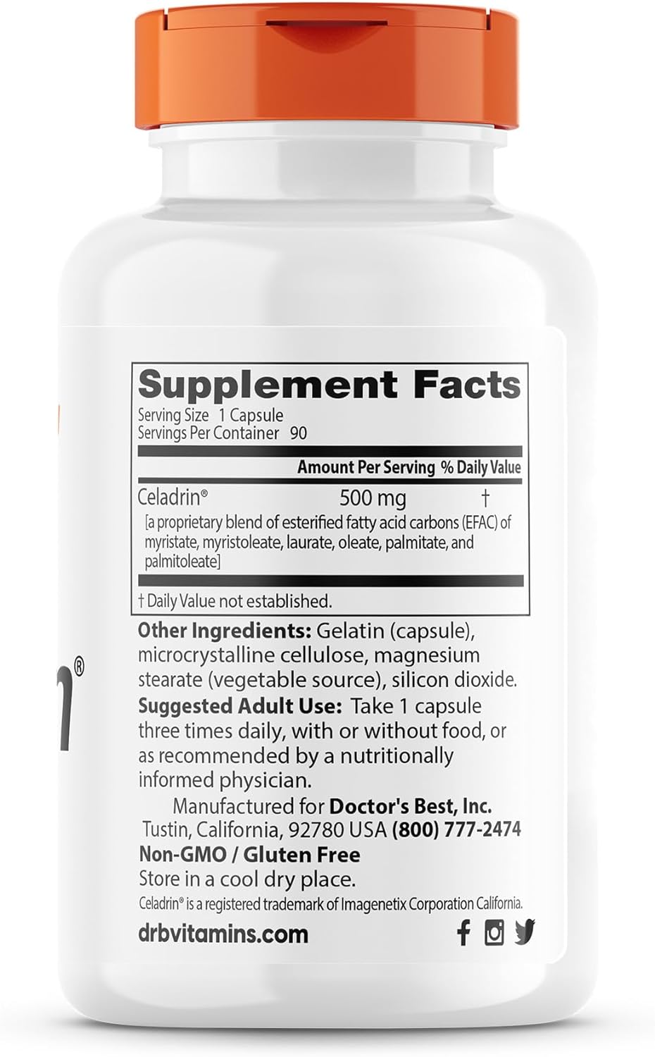 Doctor's Best Celadrin, Non-GMO, Gluten Free, Joint Support, 500 mg, 90 Caps