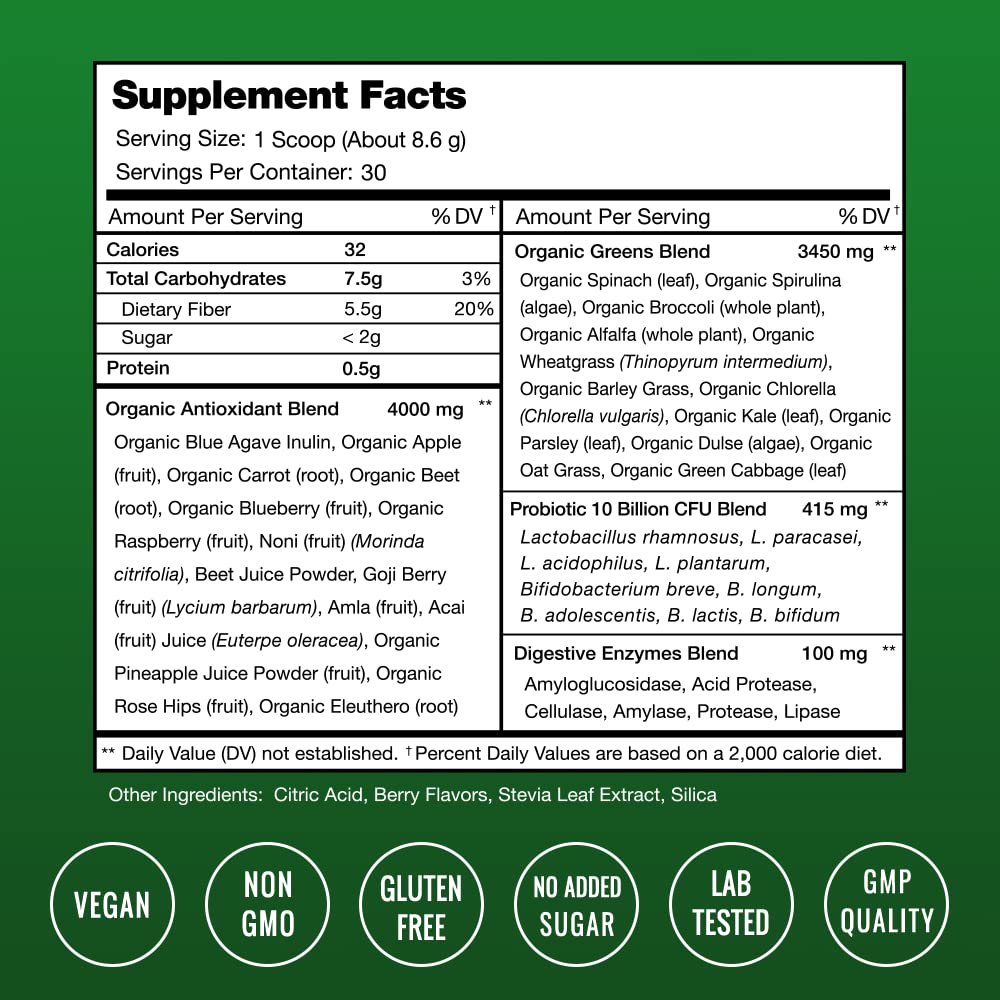 NutraChamps Super Greens Powder Premium Superfood | 20+ Organic Green Veggie