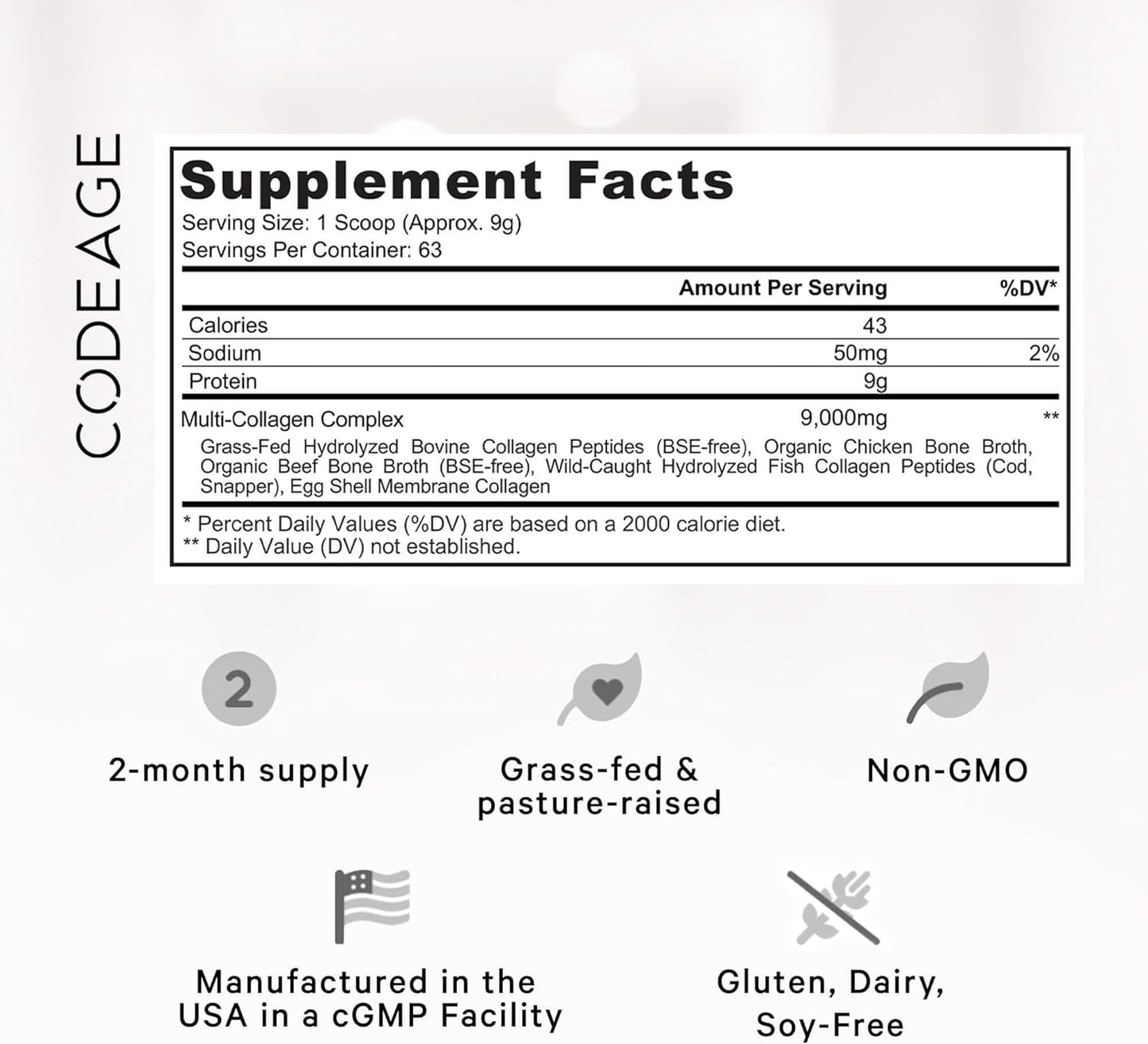 Codeage Multi Collagen Protein Powder Peptides,Type I, II, III, V, X,  20 Ounces