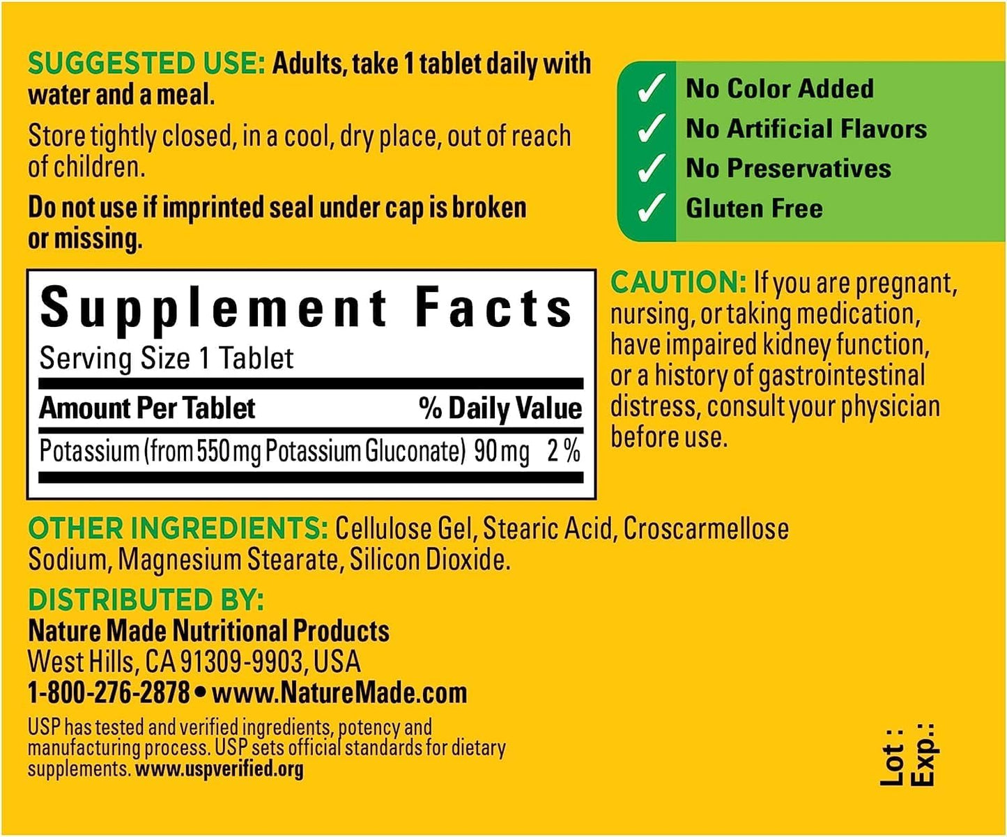 Nature Made Potassium Gluconate 550mg, 100 tablets