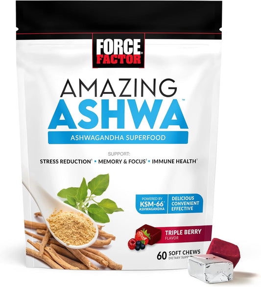 Force Factor Amazing Ashwa for Stress Relief, Memory, 60 soft chews