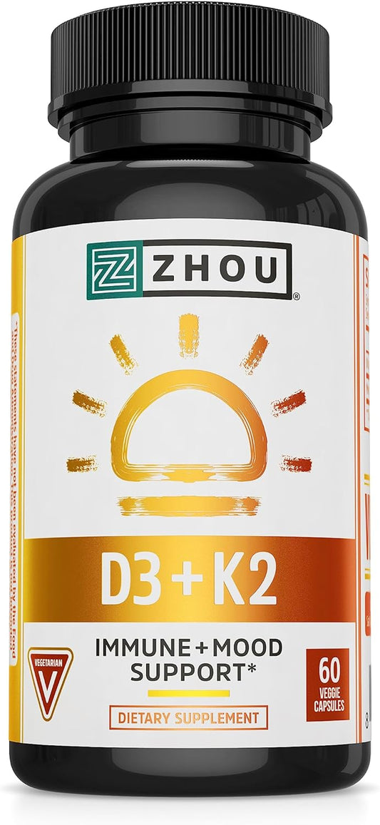 Zhou Nutrition Vitamin D3 K2, Bone and Heart Health Formula 60 Count