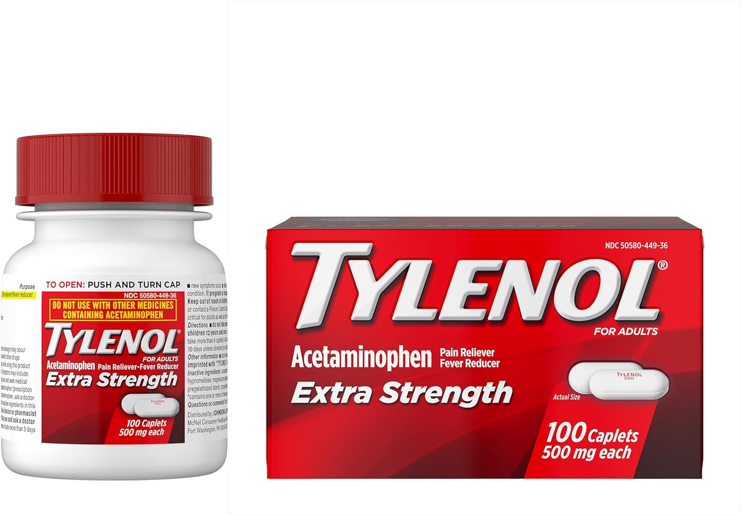 Tylenol Extra Strength Caplets with  Acetaminophen Pain Reliever Fever Reduce 100 Count