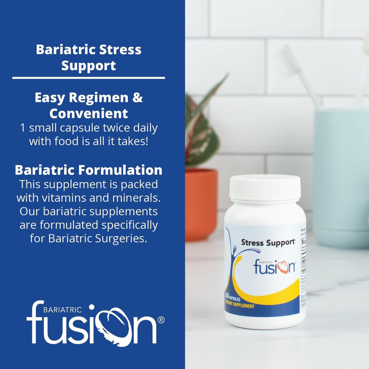 Bariatric Fusion Stress Support  Vegan Supplement with Magnesium  - 60 Capsules