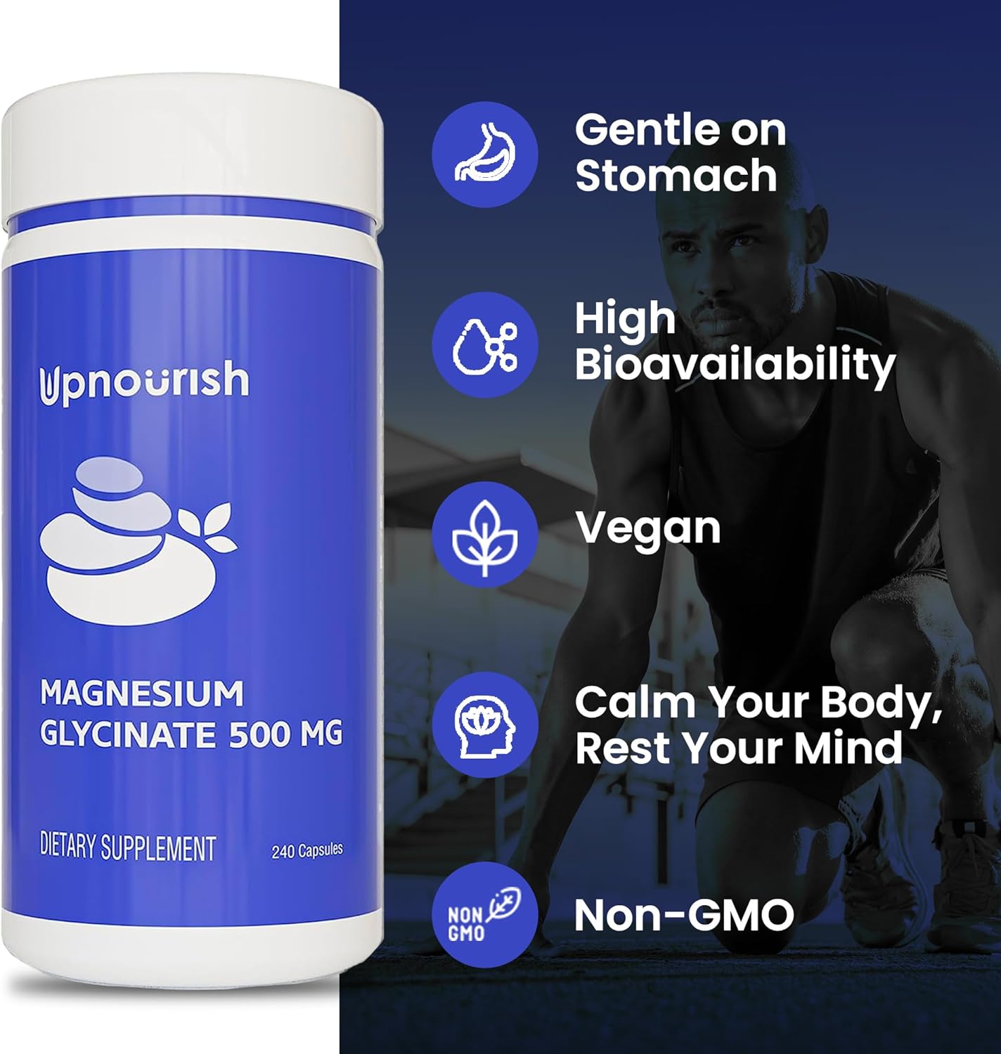 UpNourish Chelated Magnesium Glycinate 500mg  240 Capsules