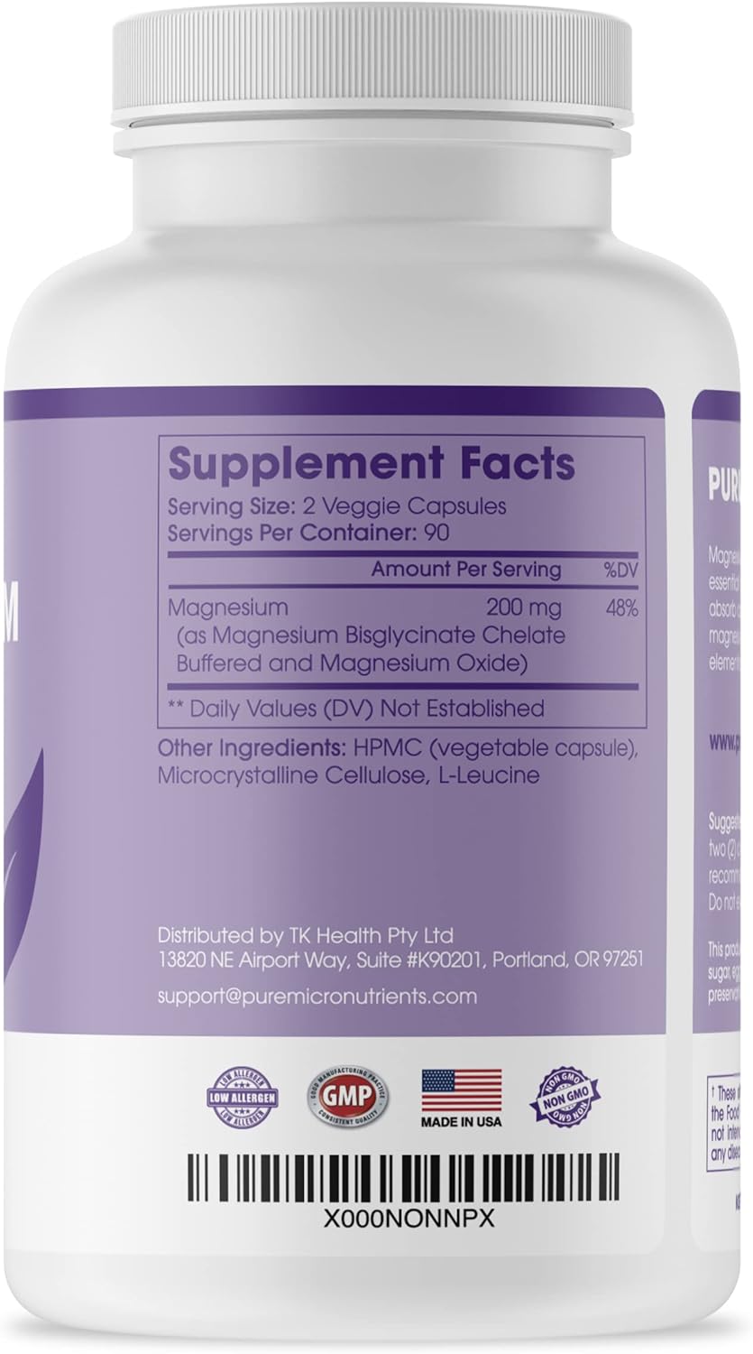 Pure Micronutrients Magnesium Glycinate Supplement (Chelated) 200mg, 180 Count