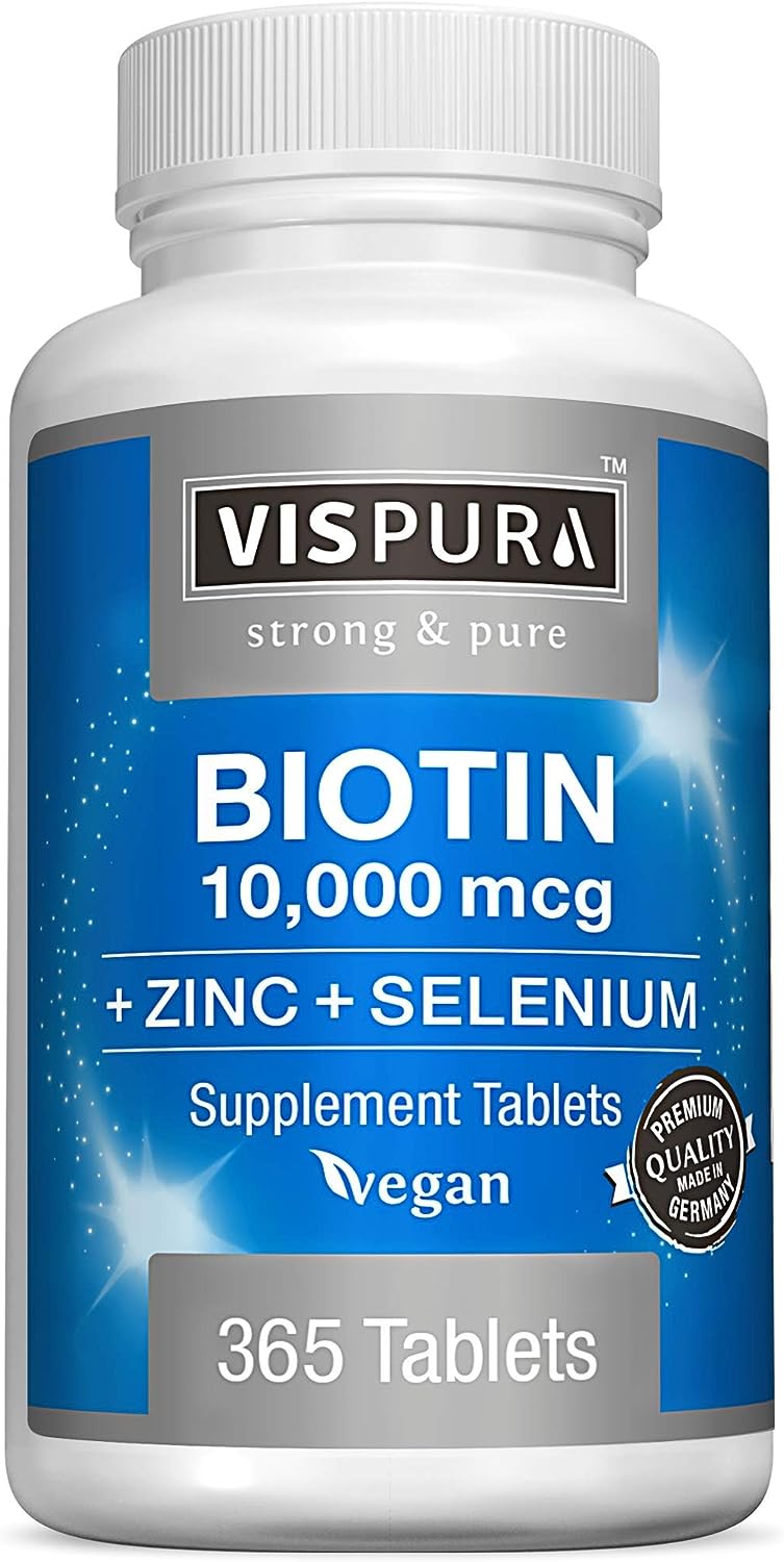 Biotin 10000 mcg + Zinc + Selenium, Pure, Vegan & Extra Strong -365 tablets