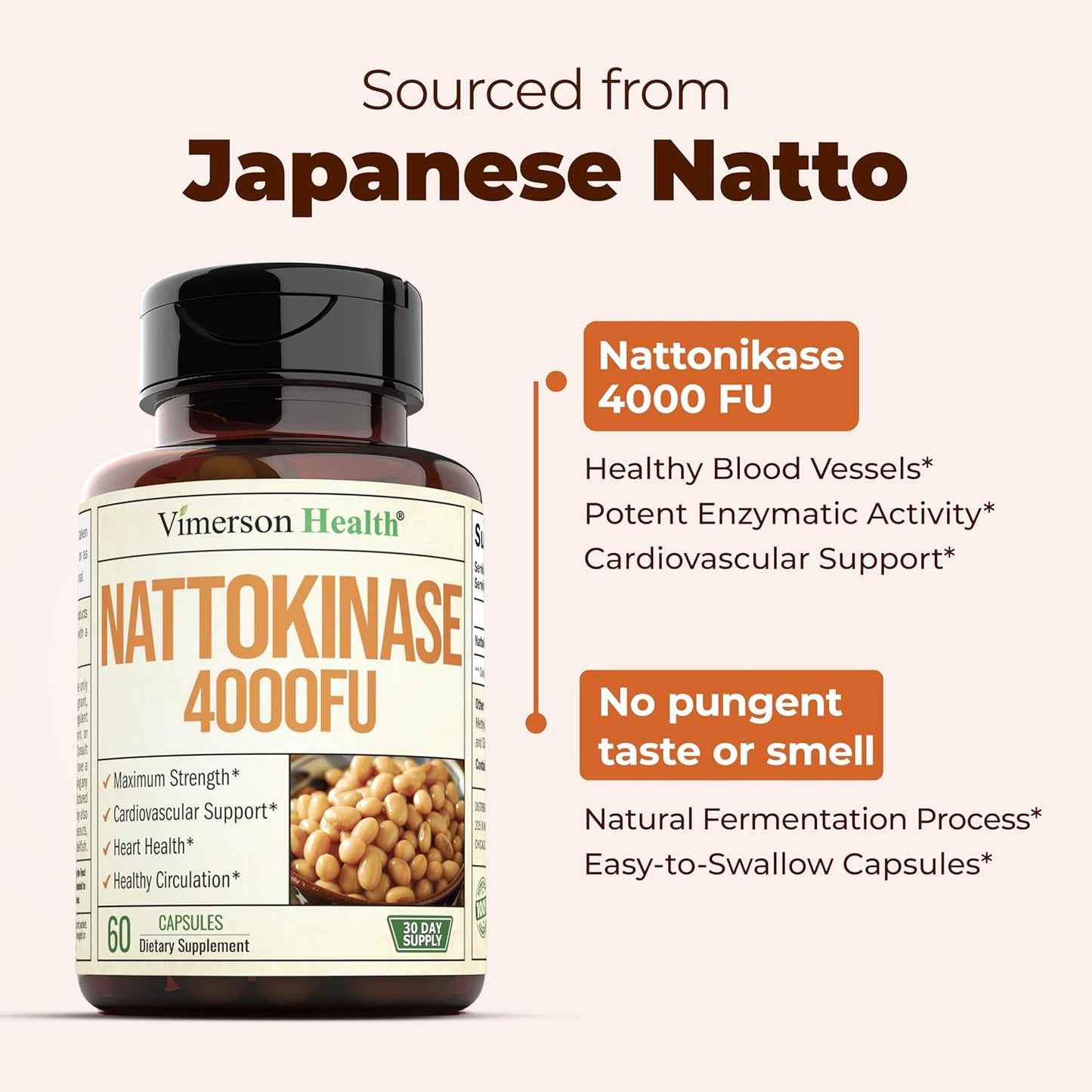 Nattokinase 4000 FU- Japanese Natto Superfood with High Potency Enzymes 60 capsules