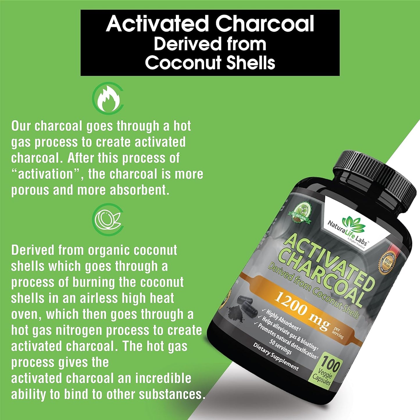 Activated Charcoal Capsules -  Highly Absorbent 100 Vegan Capsules