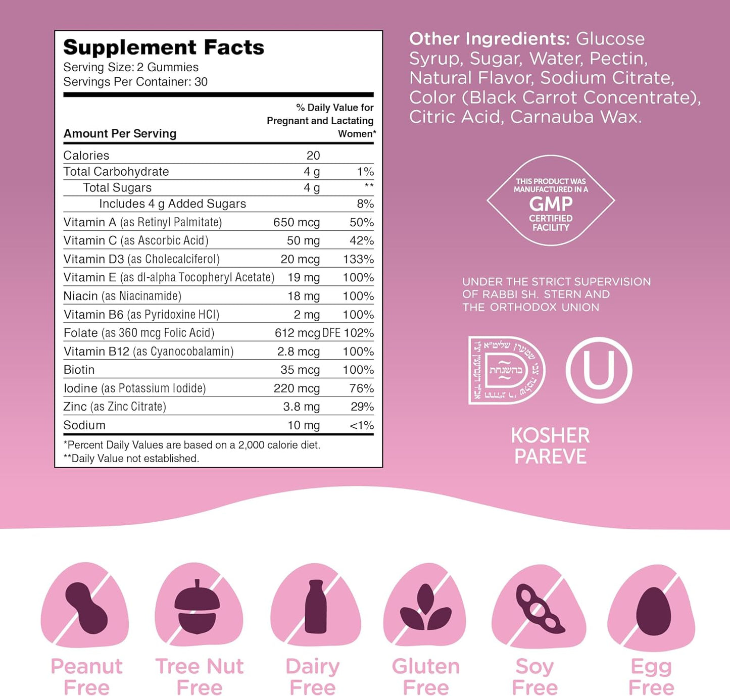 Zahler - Womens Prenatal Gummies - Grape Flavor  60 Count