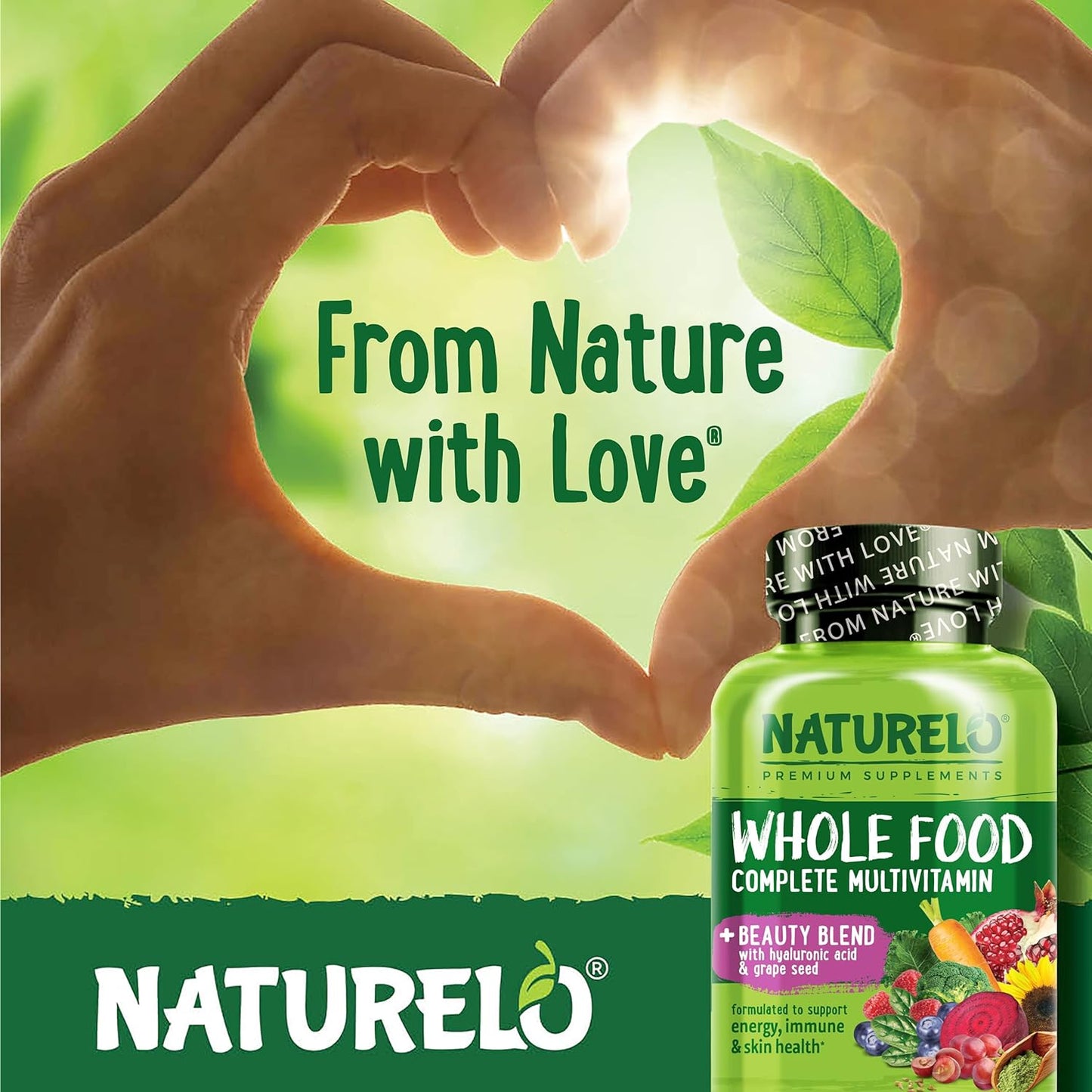 NATURELO Whole Food Multivitamin with Extra Hair, Skin and Nails Support – 60 capsules