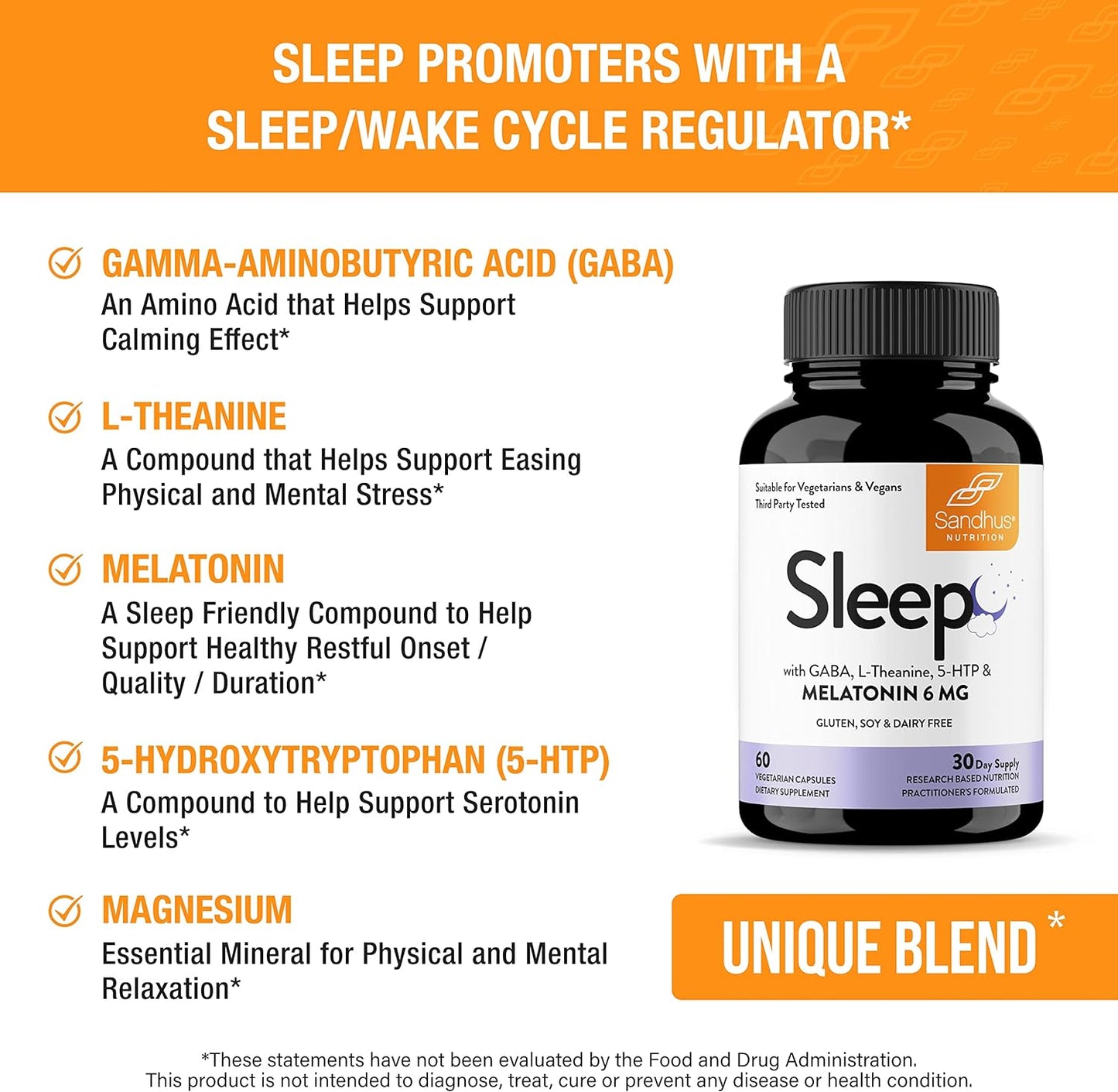 Sandhu's Sleep 60 Capsules –Non-Habit Forming 5-in-1 Sleep Aid Supplement