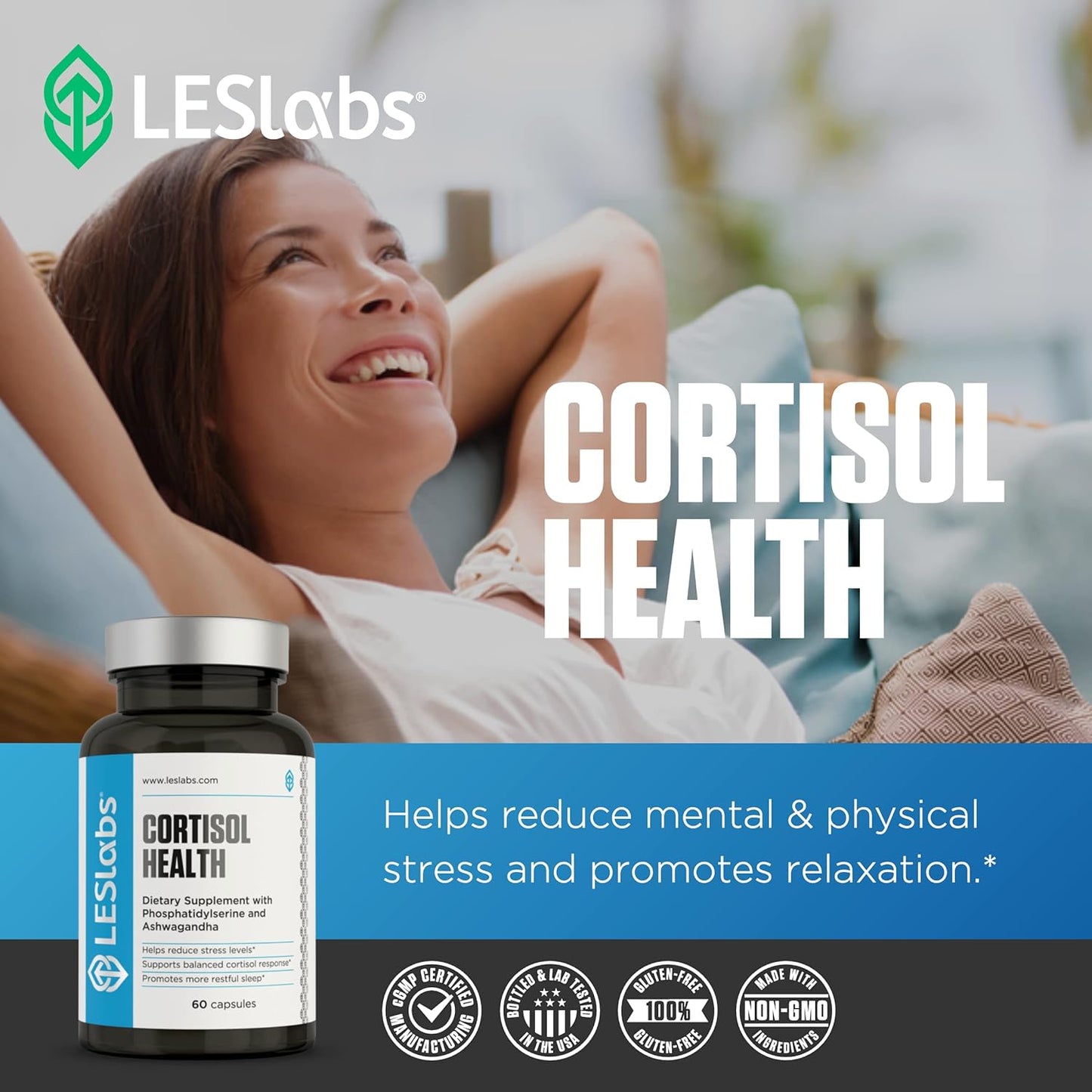 LES Labs Cortisol Health – Stress Relief,  Relaxation & Deep Sleep 60 Capsules