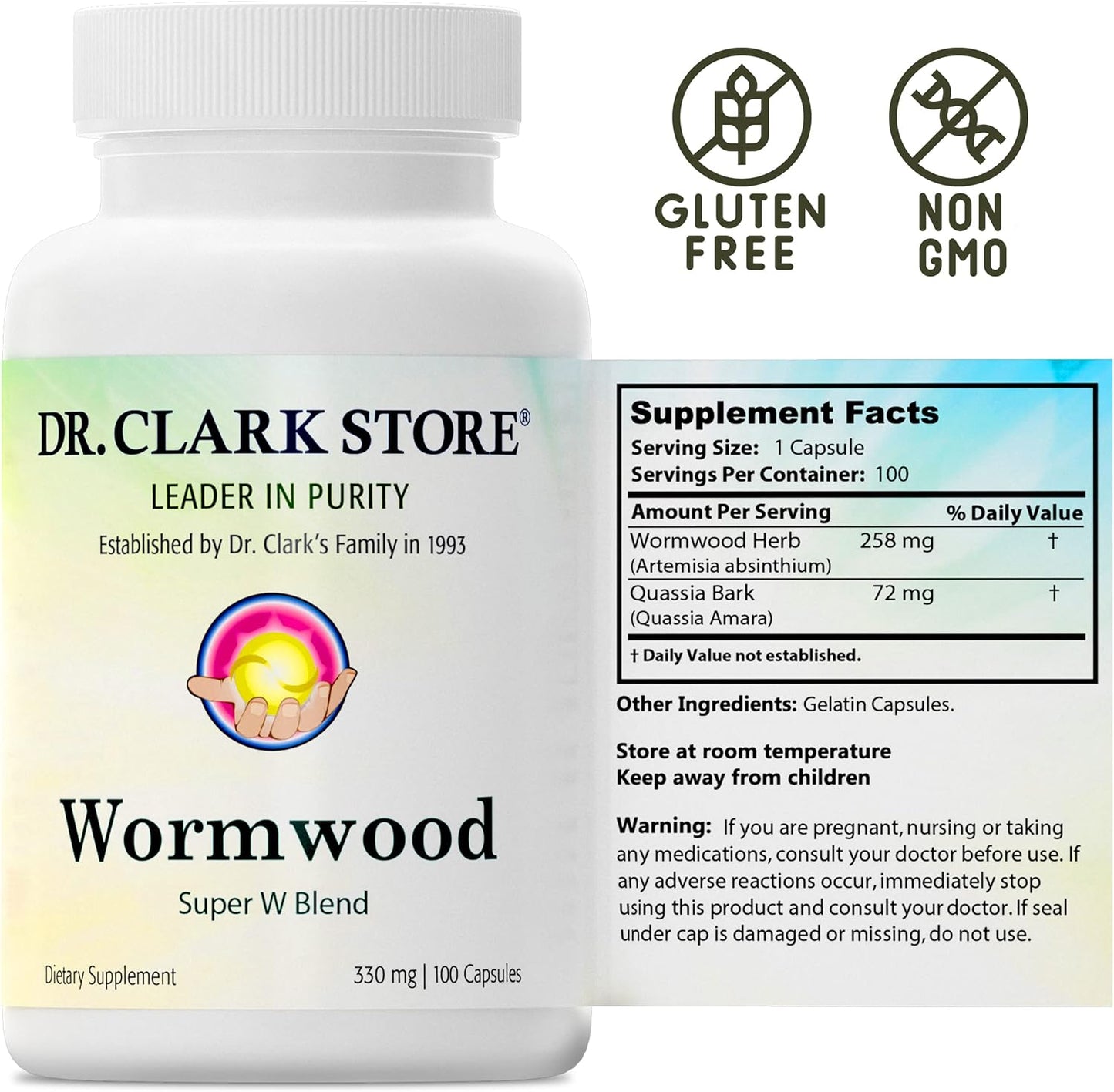 Dr Clark Wormwood Super W Blend 330 mg, 100 Gelatin Capsules