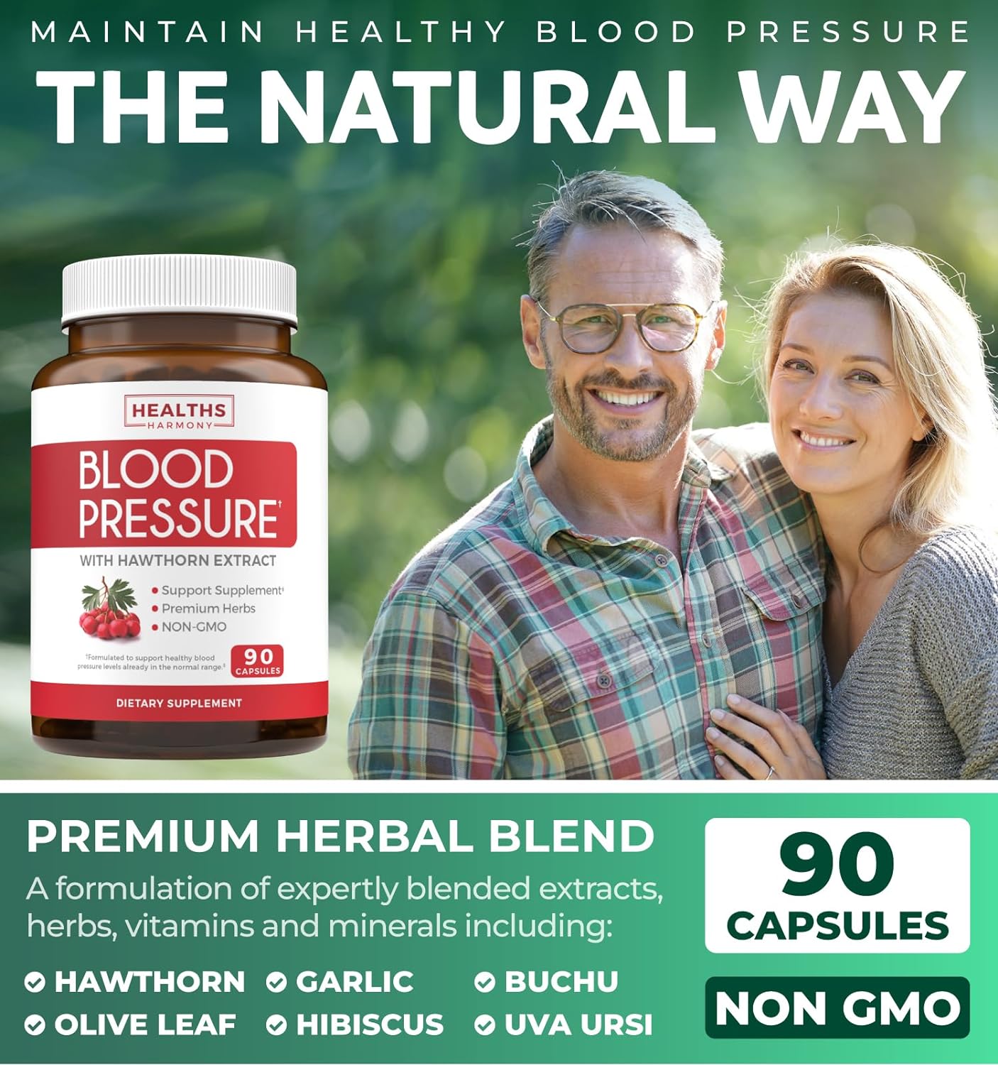 Blood Pressure Support Supplement (NON-GMO) Premium Natural Herbs – 90 Capsules