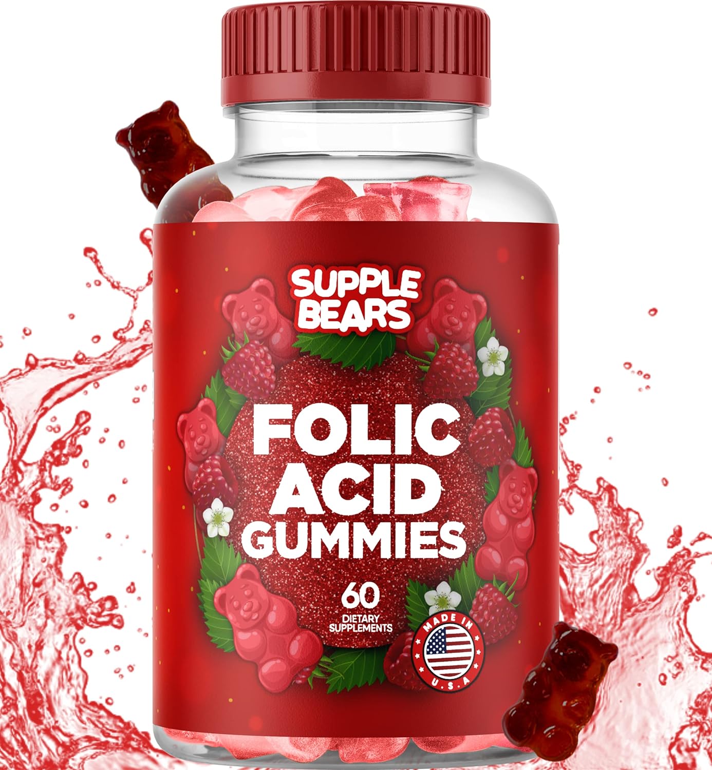 Supplebears Folic Acid Gummies 400mcg- 60 count