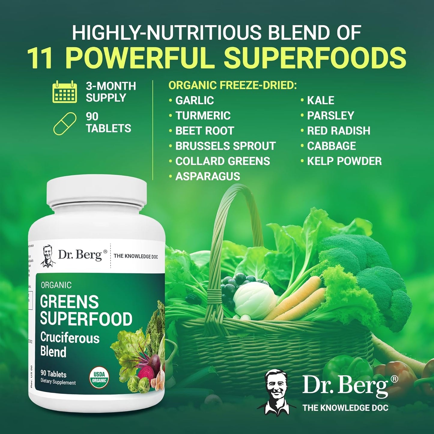 Dr. Berg's Greens Superfood Cruciferous Vegetable 90  Tablets